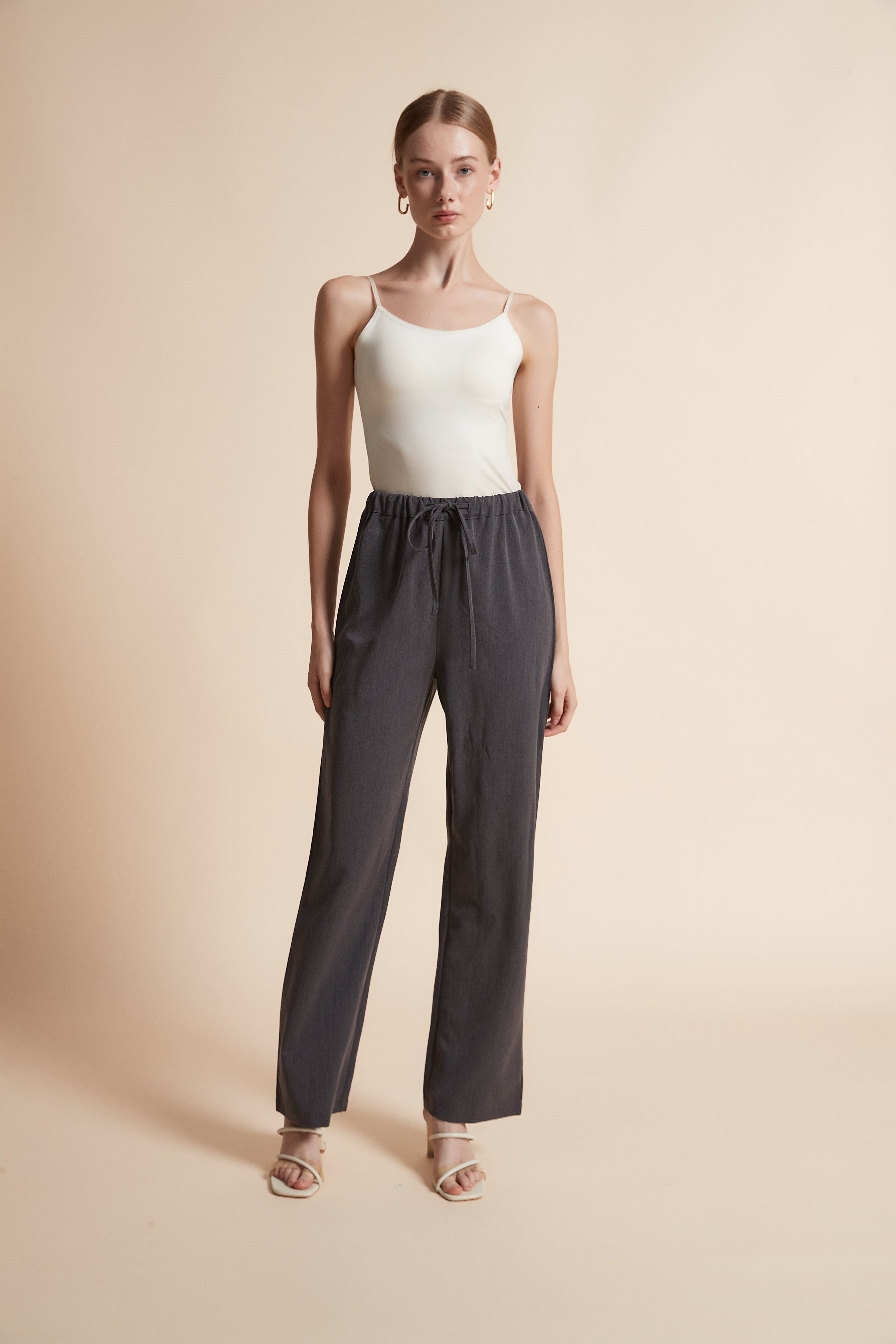 Solid High-Waist Pants