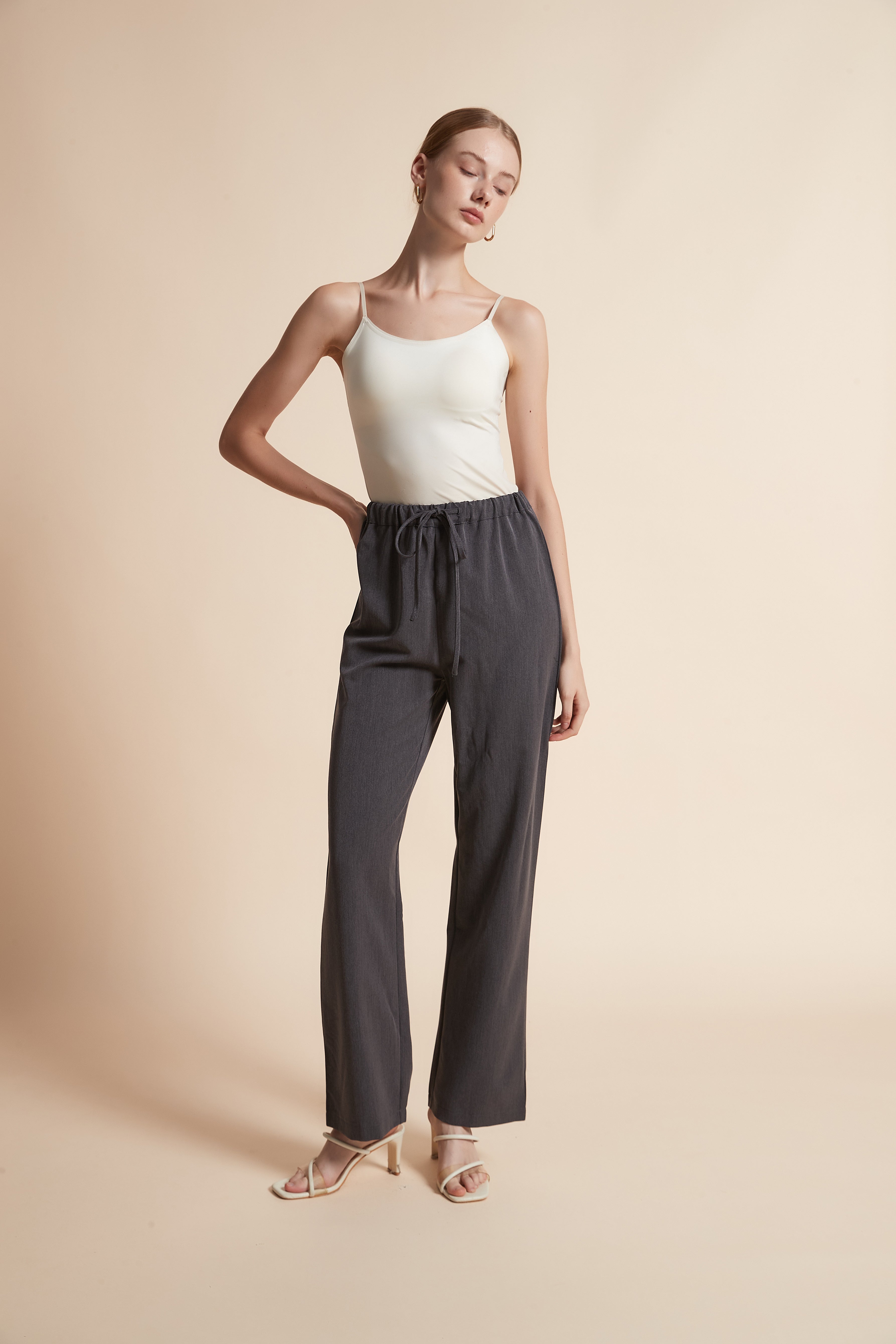 Solid High-Waist Pants
