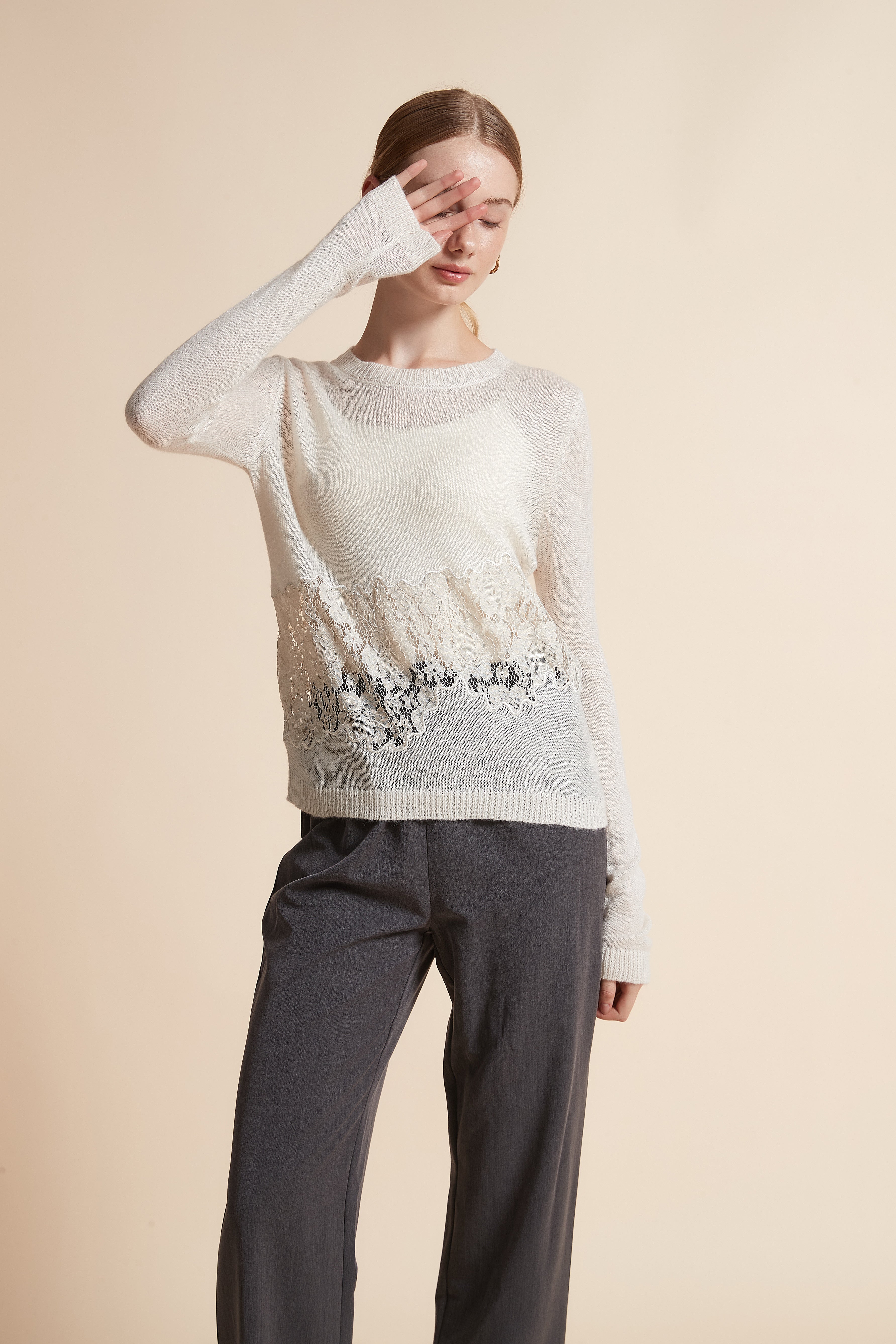Lace-Trim Long-Sleeve Sweater