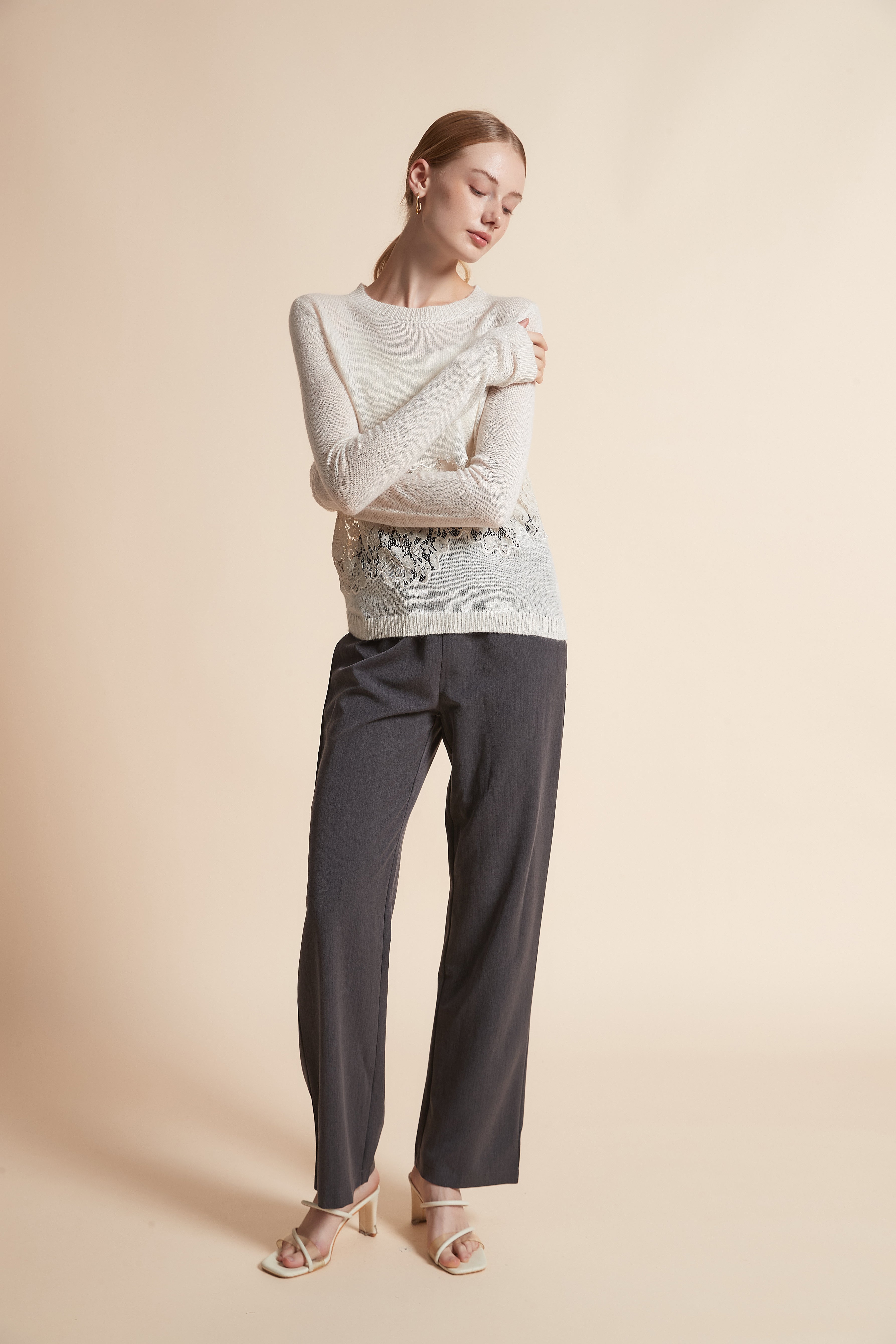 Lace-Trim Long-Sleeve Sweater