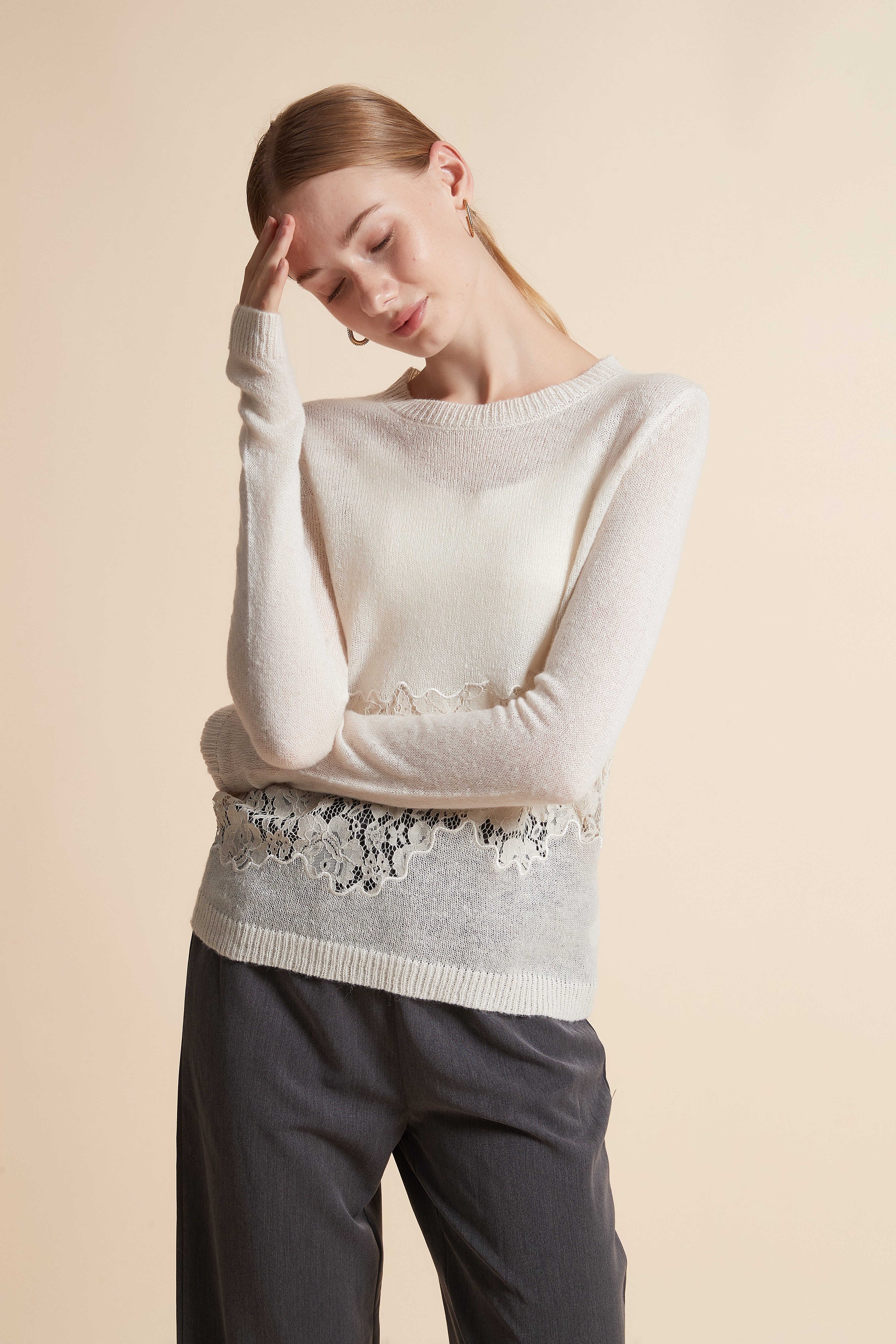 Lace-Trim Long-Sleeve Sweater