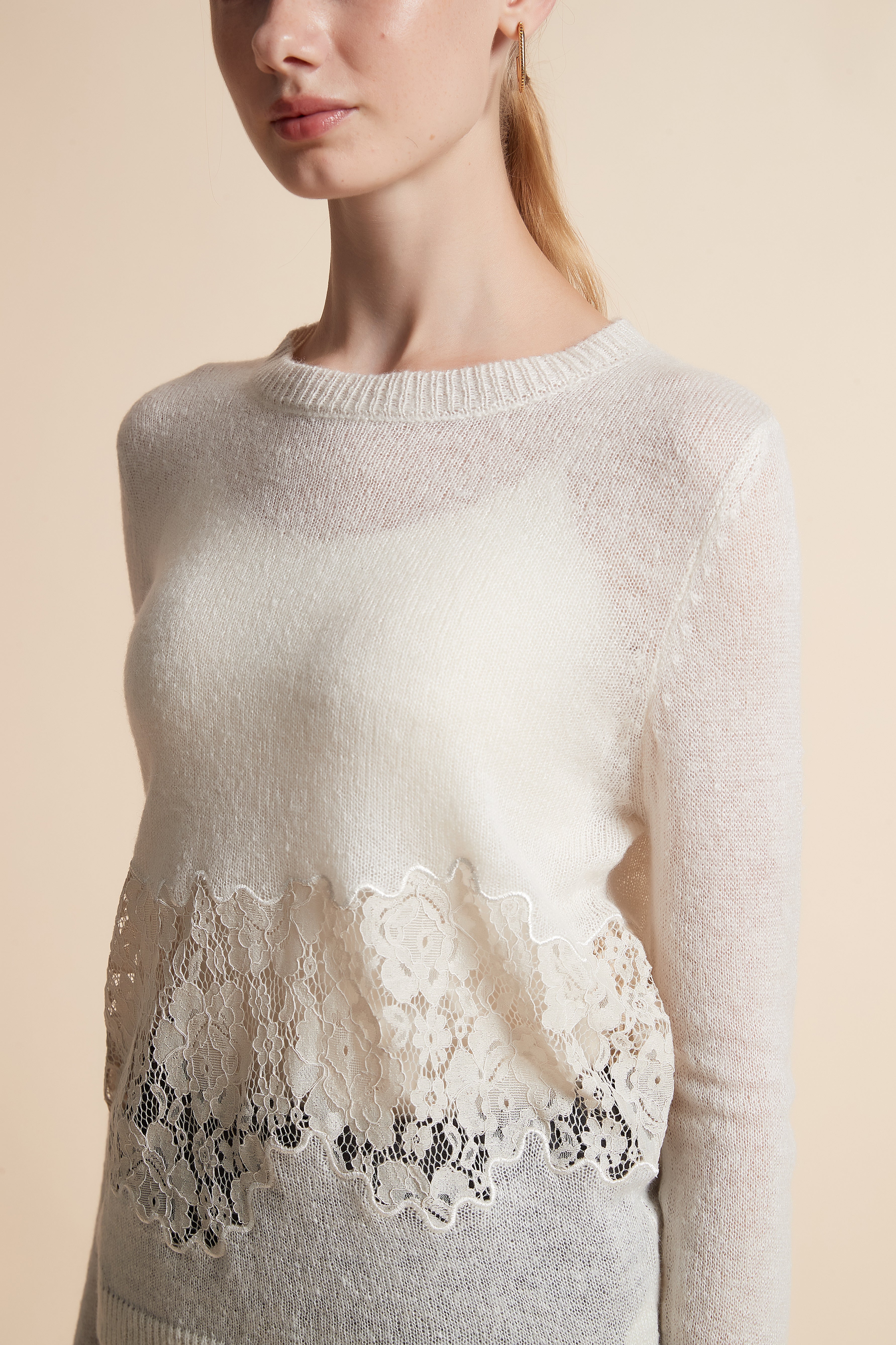 Lace-Trim Long-Sleeve Sweater