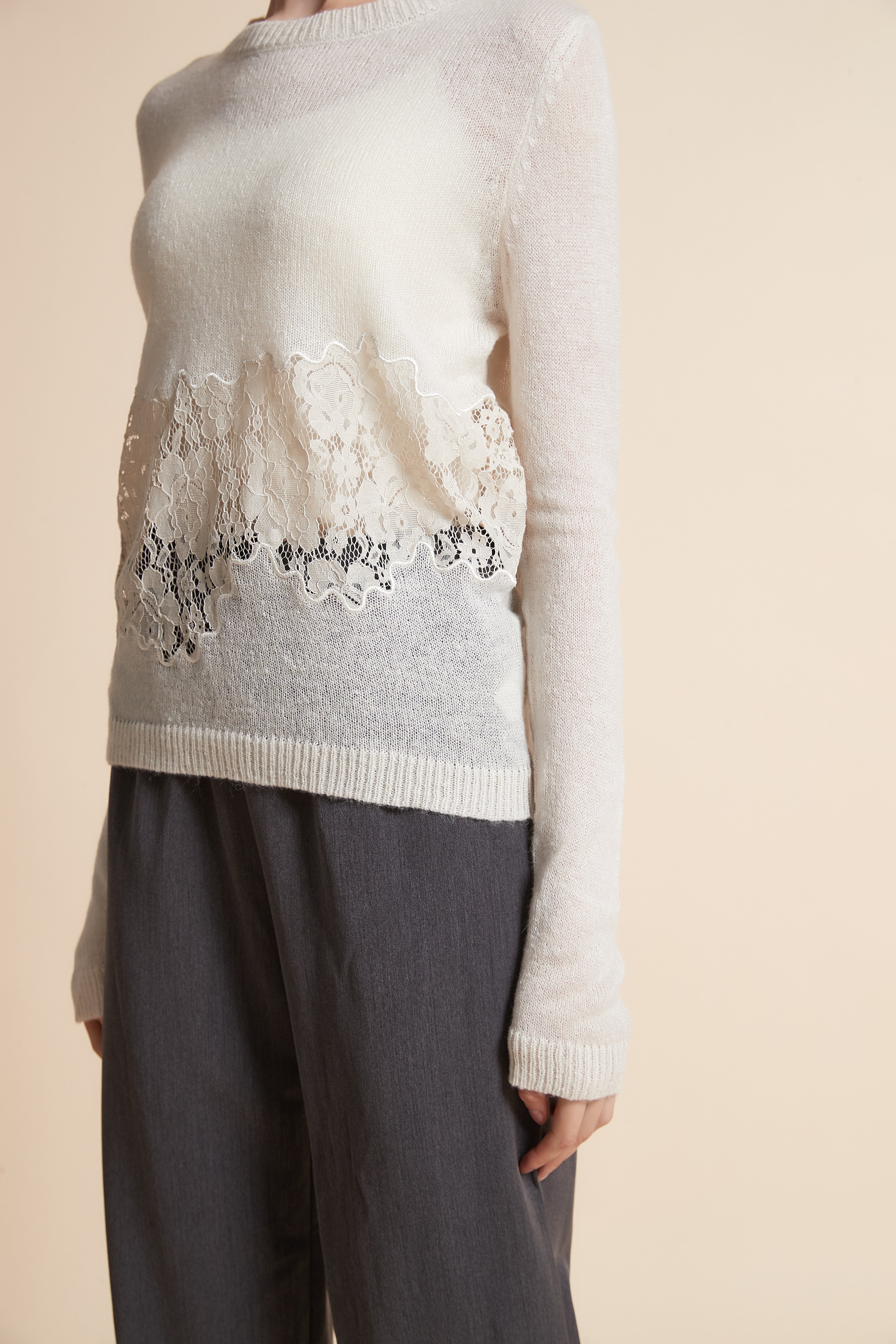 Lace-Trim Long-Sleeve Sweater