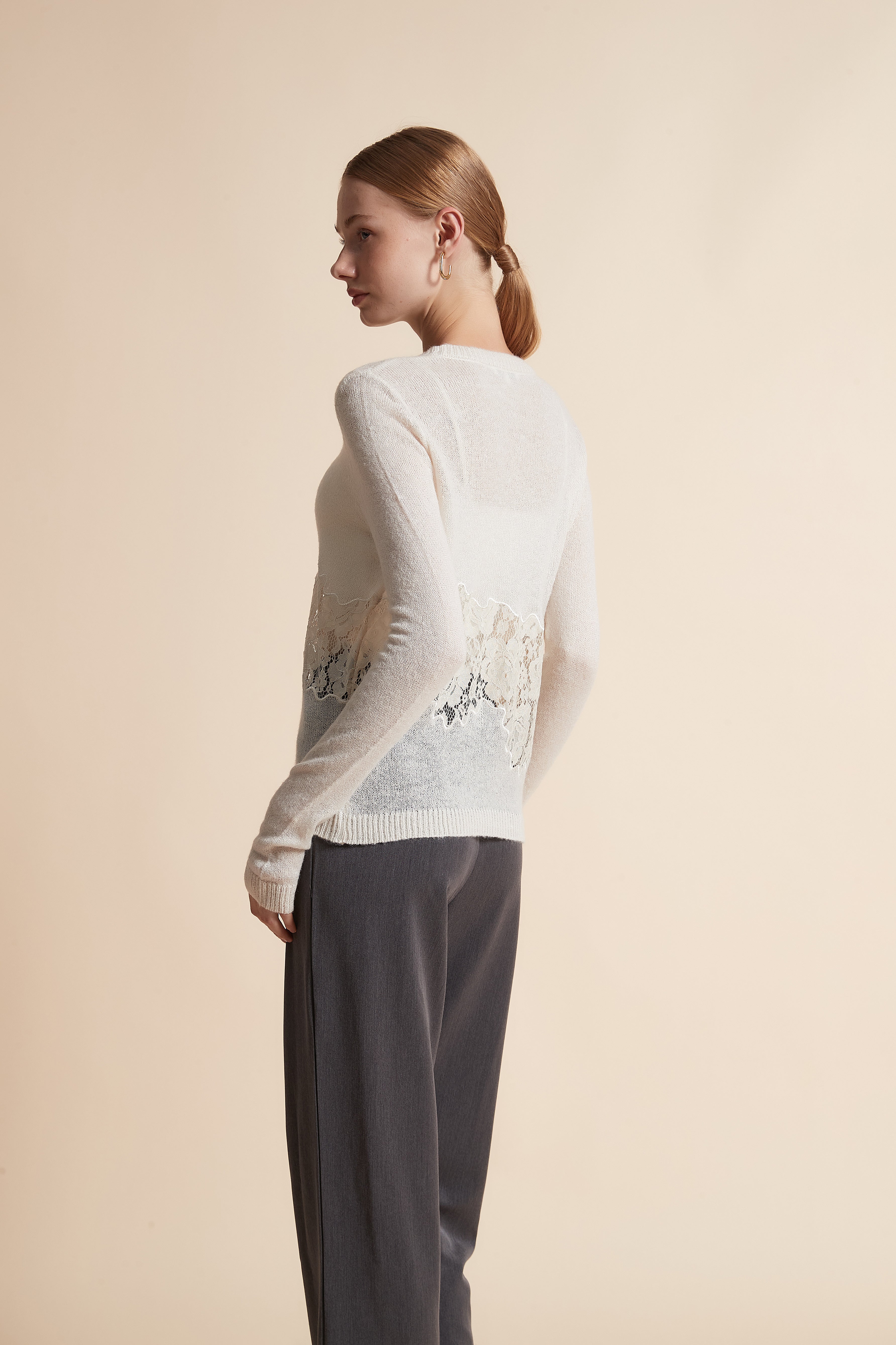 Lace-Trim Long-Sleeve Sweater