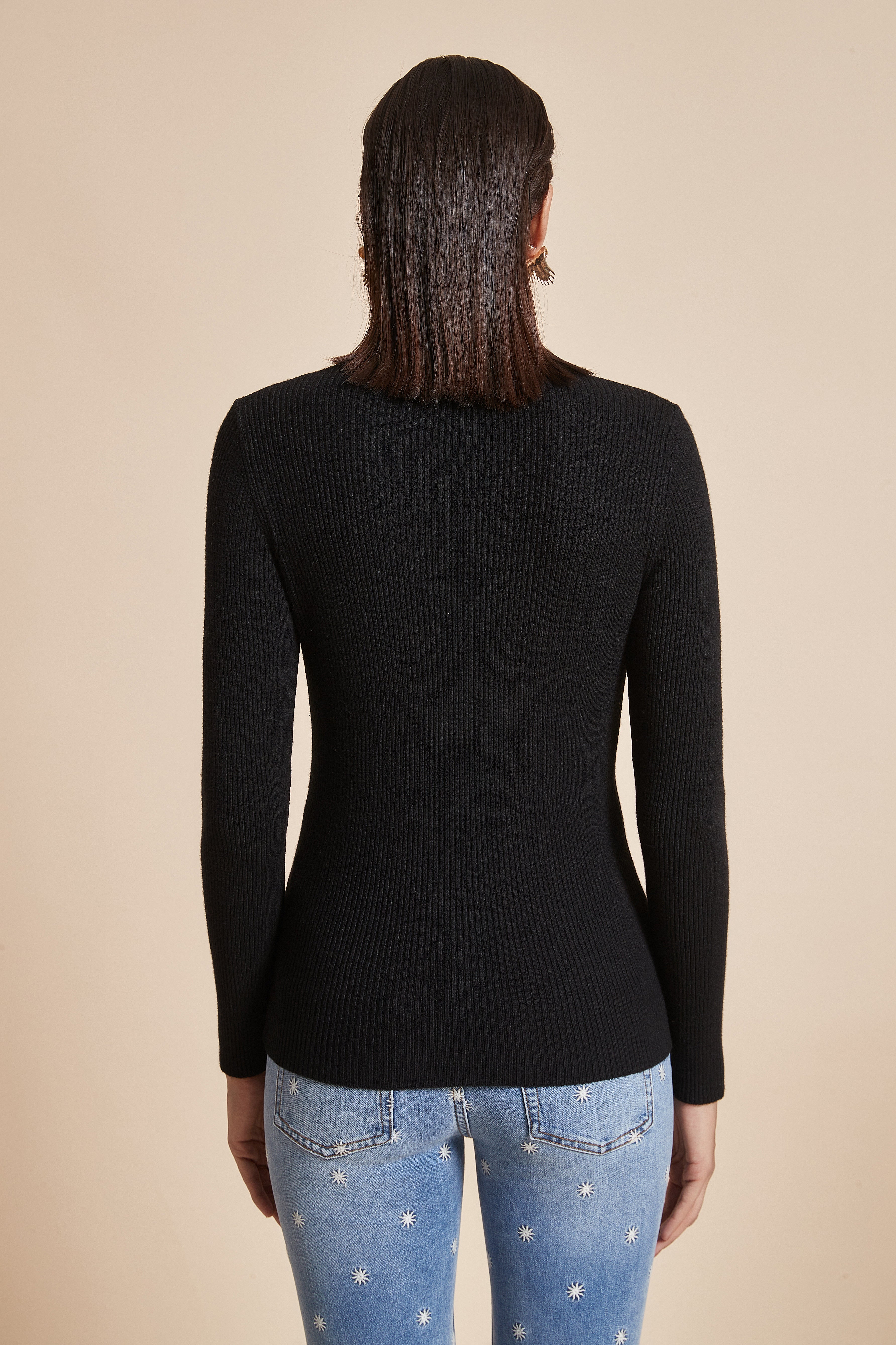 Plain Ribbed Blouse With Long Sleeves