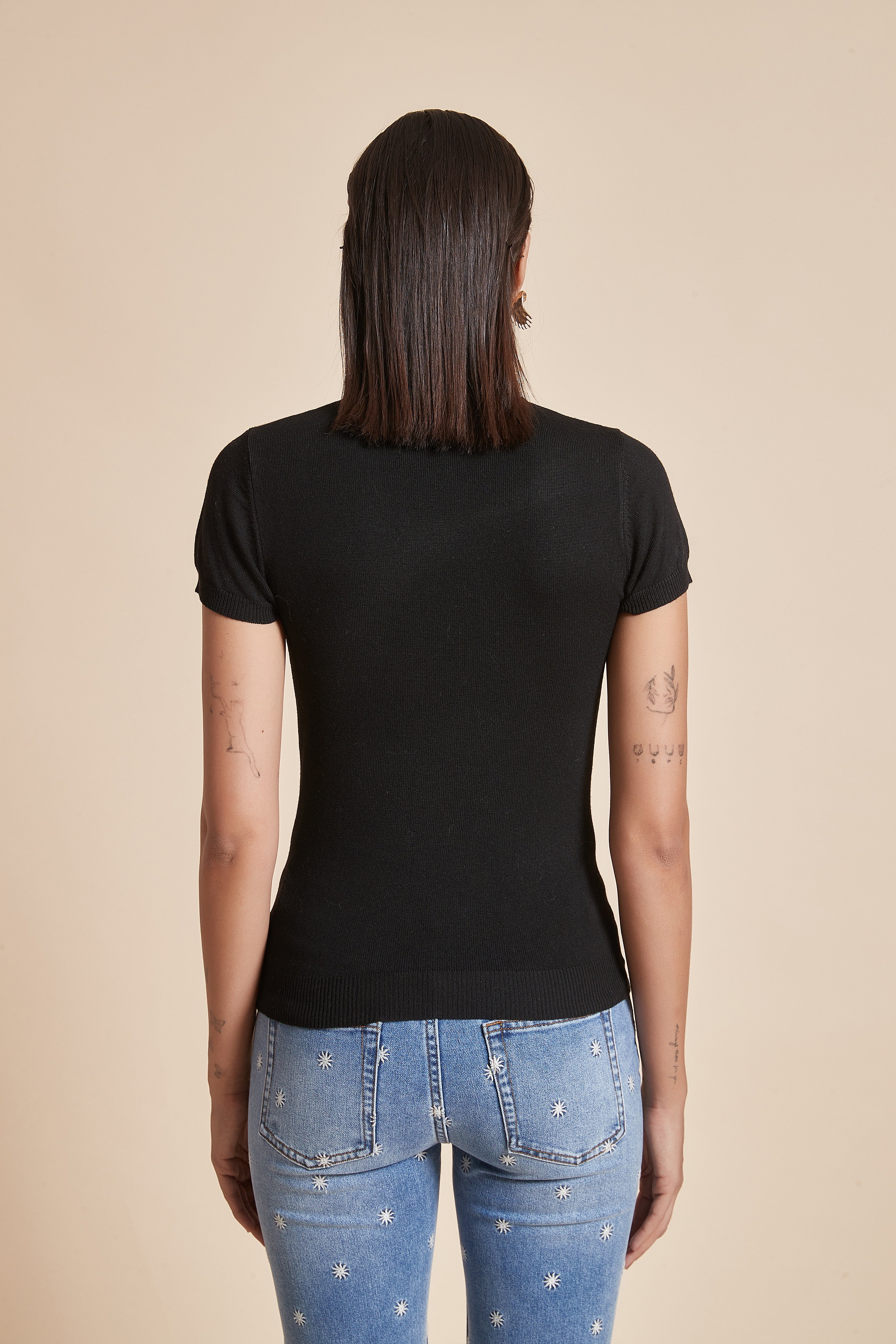 Short Sleeve High-Neck Blouse
