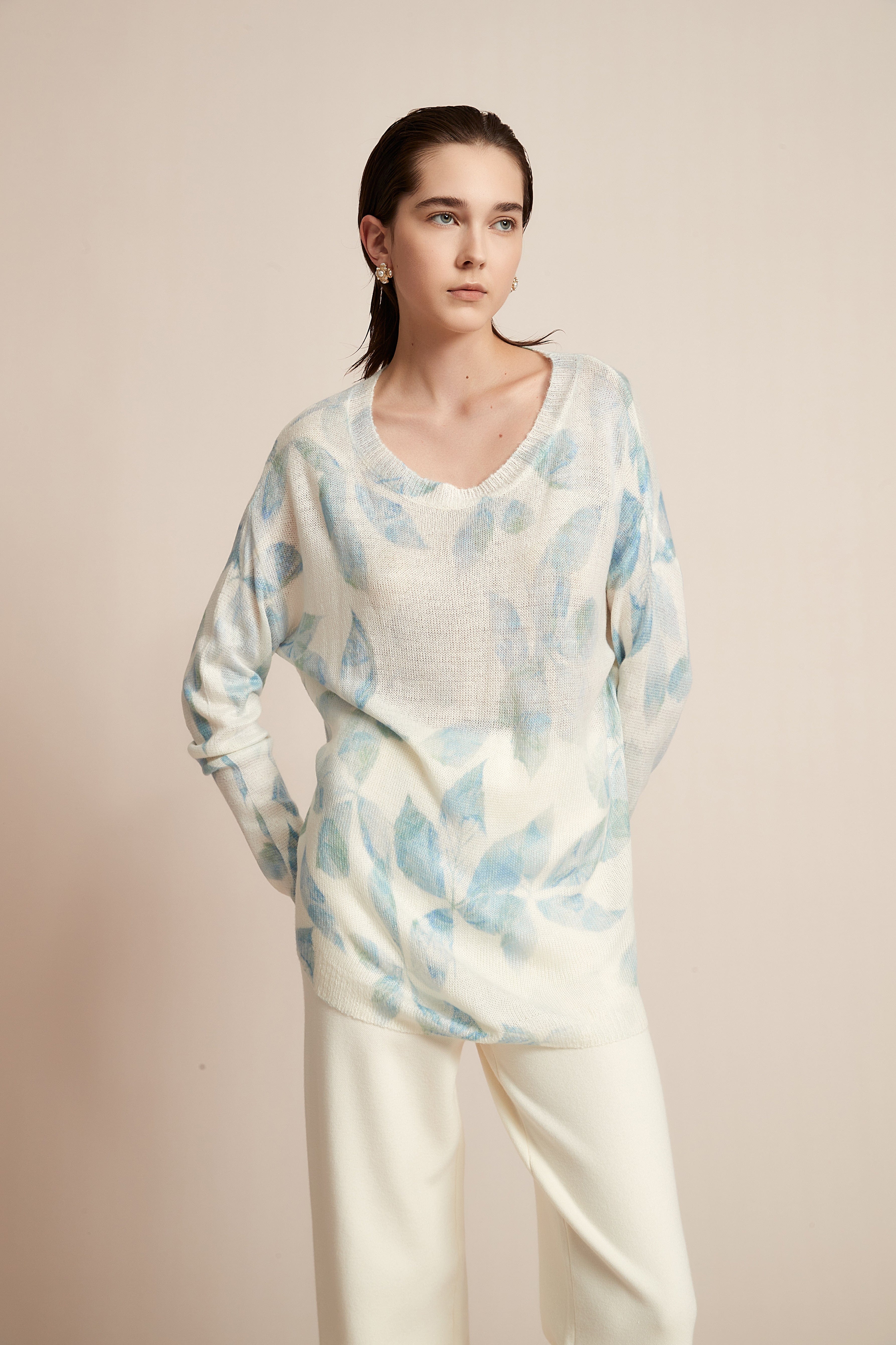 Long Floral Blouse With Long Sleeves