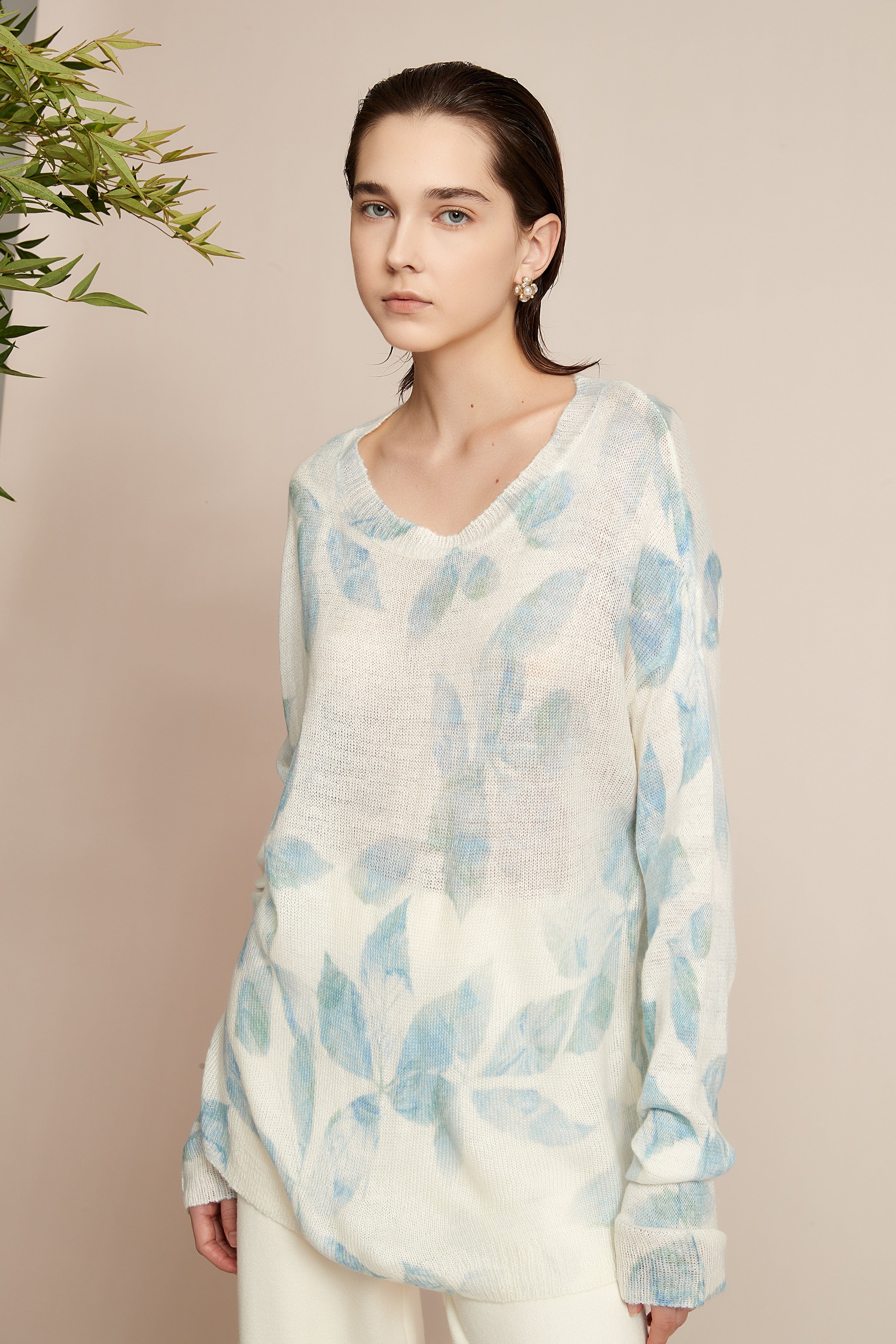 Long Floral Blouse With Long Sleeves