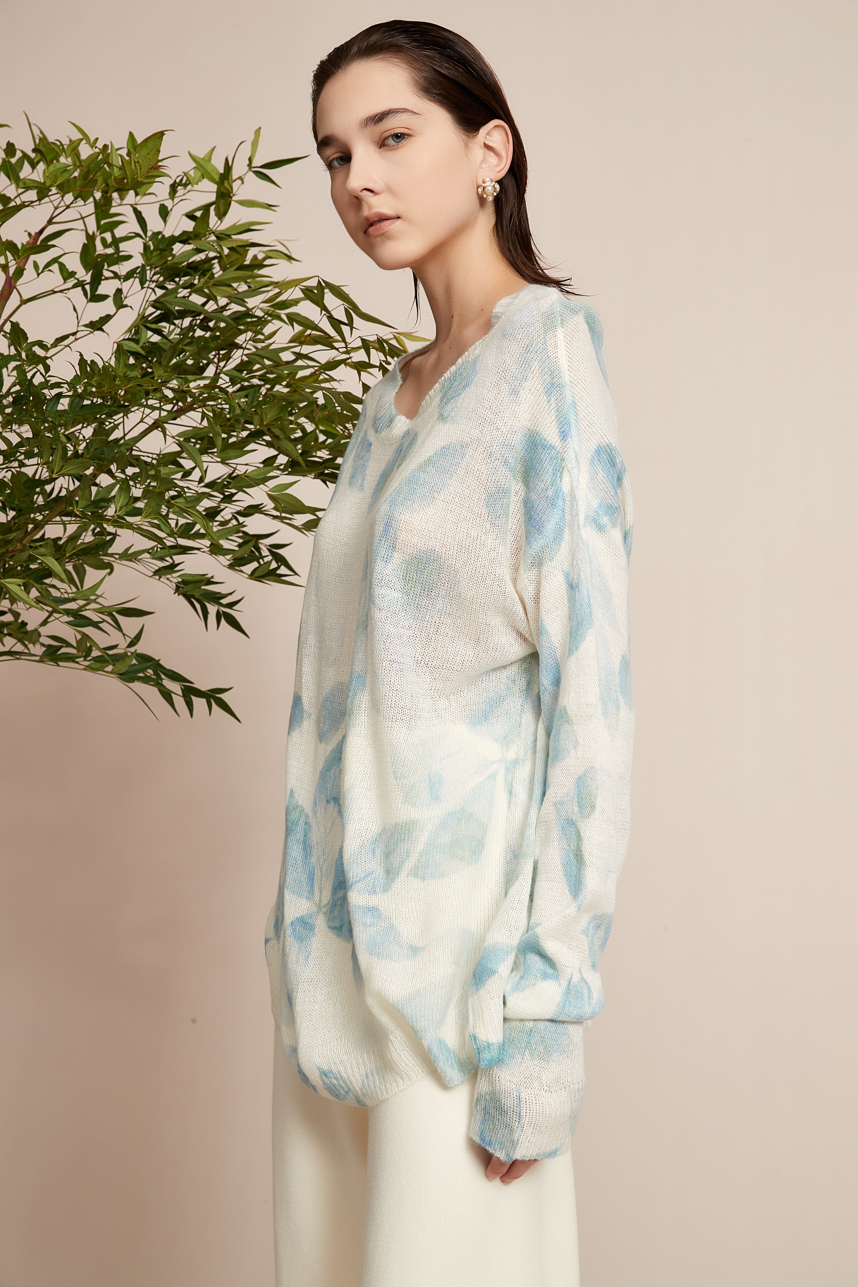 Long Floral Blouse With Long Sleeves