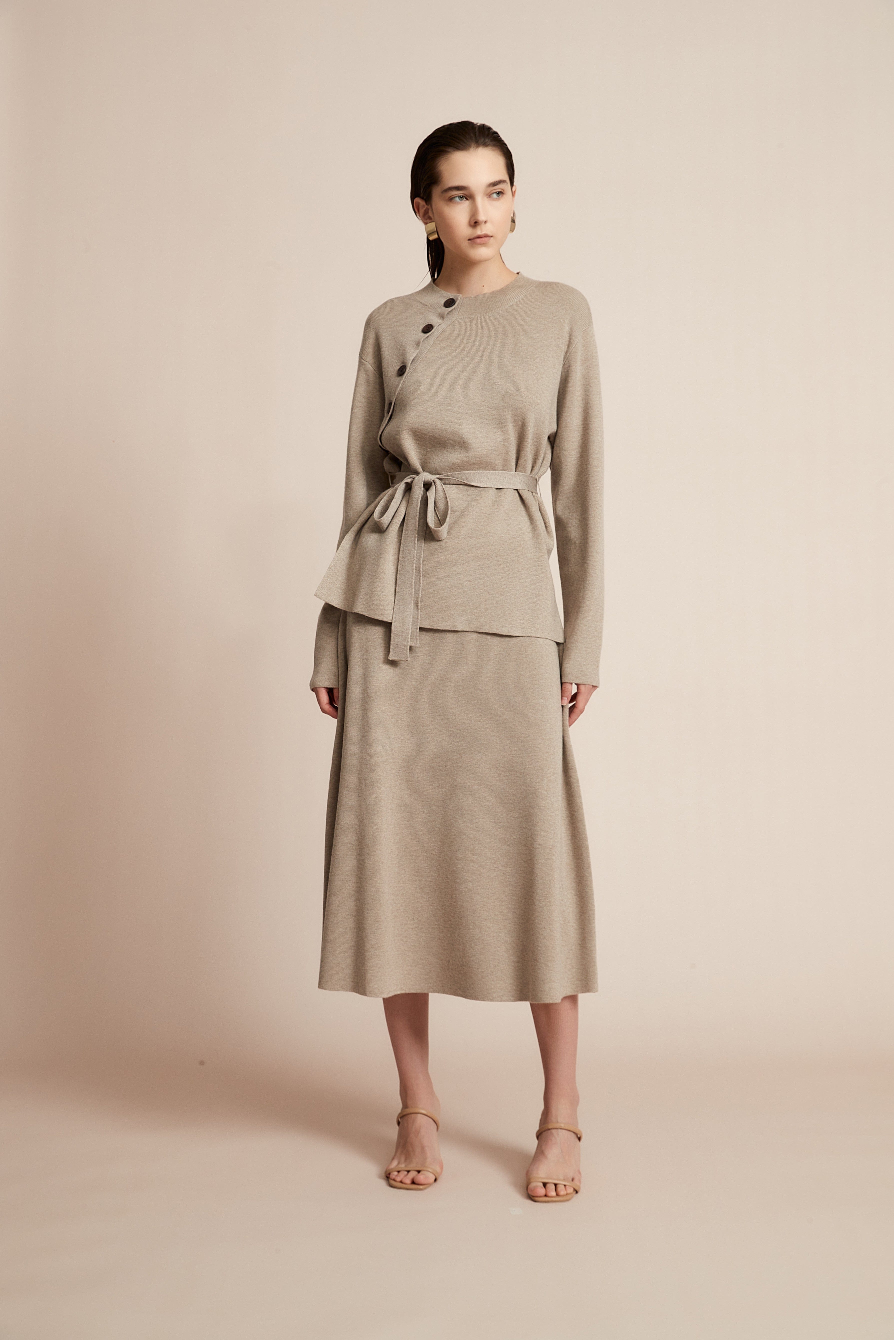 Long Sleeve Blouse With Waist Belt