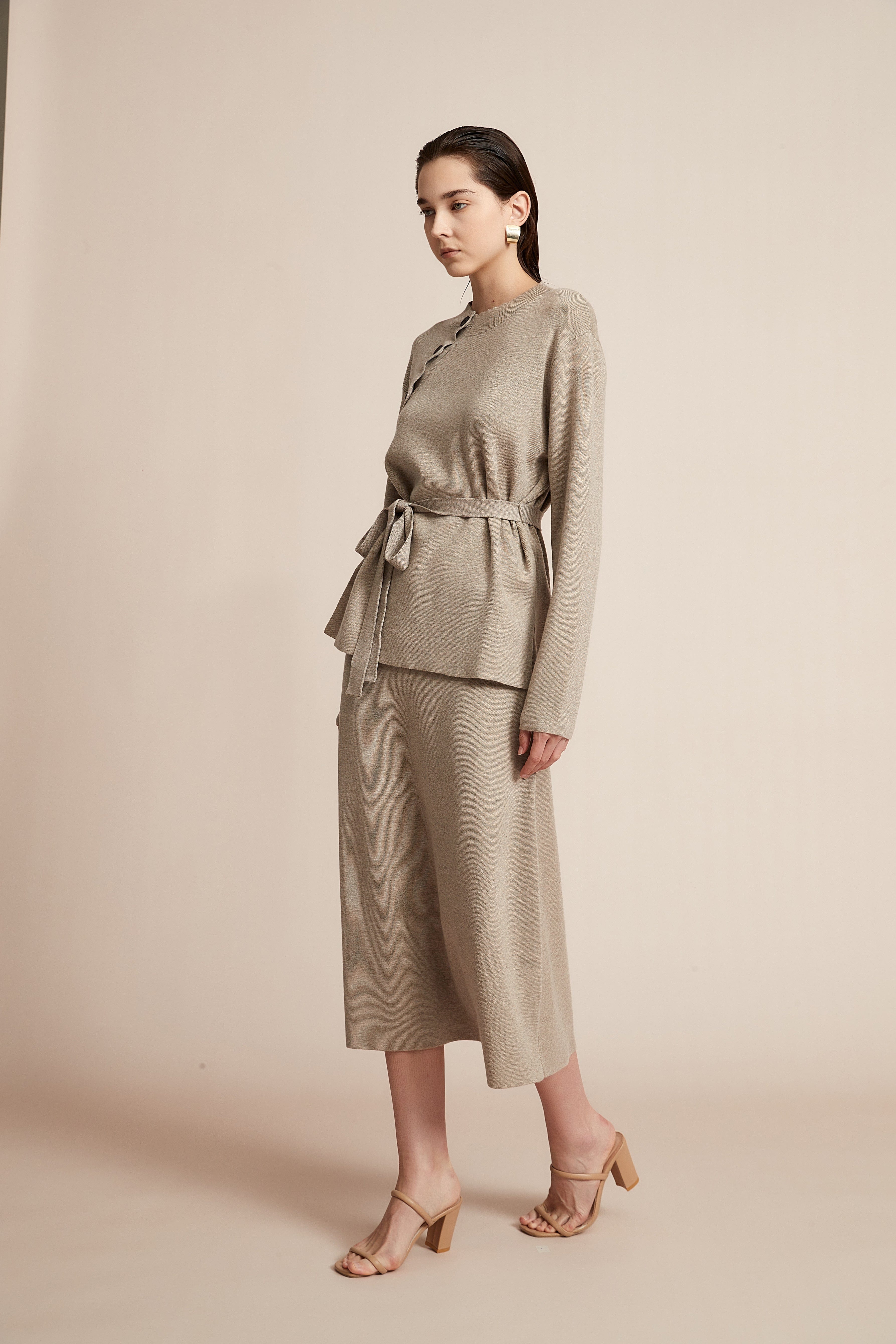 Long Sleeve Blouse With Waist Belt