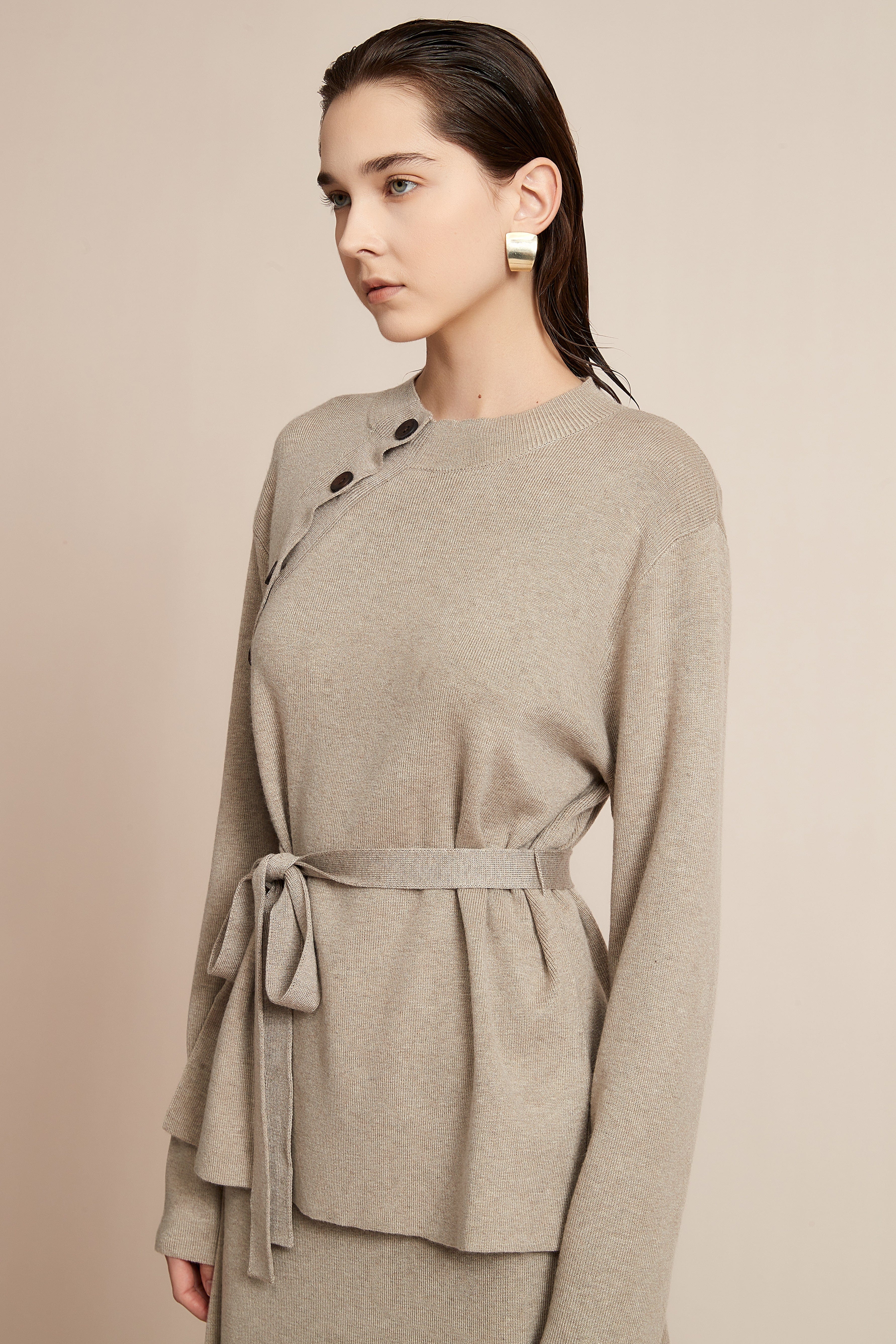 Long Sleeve Blouse With Waist Belt