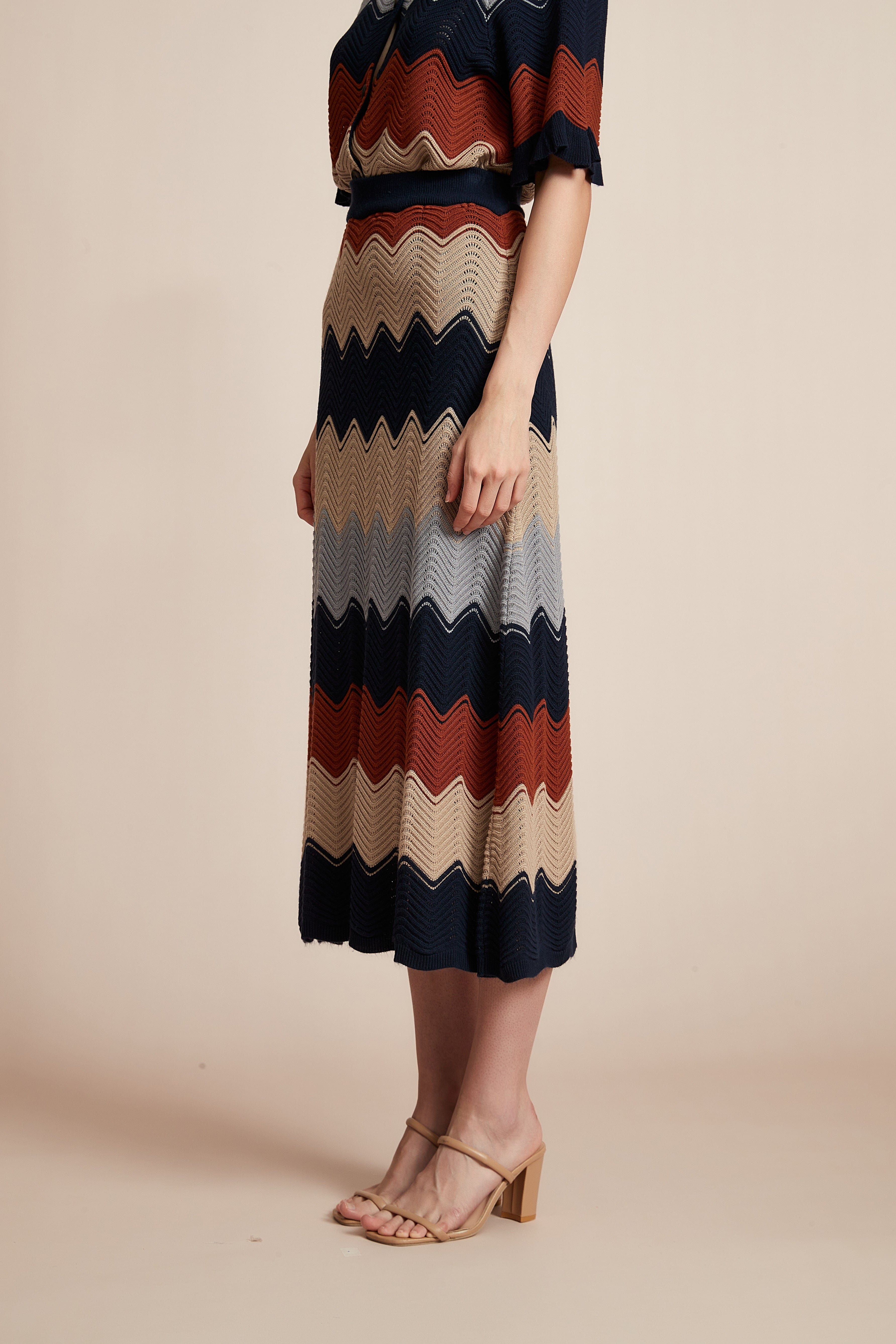 Wide Midi Skirt In Knit Colors