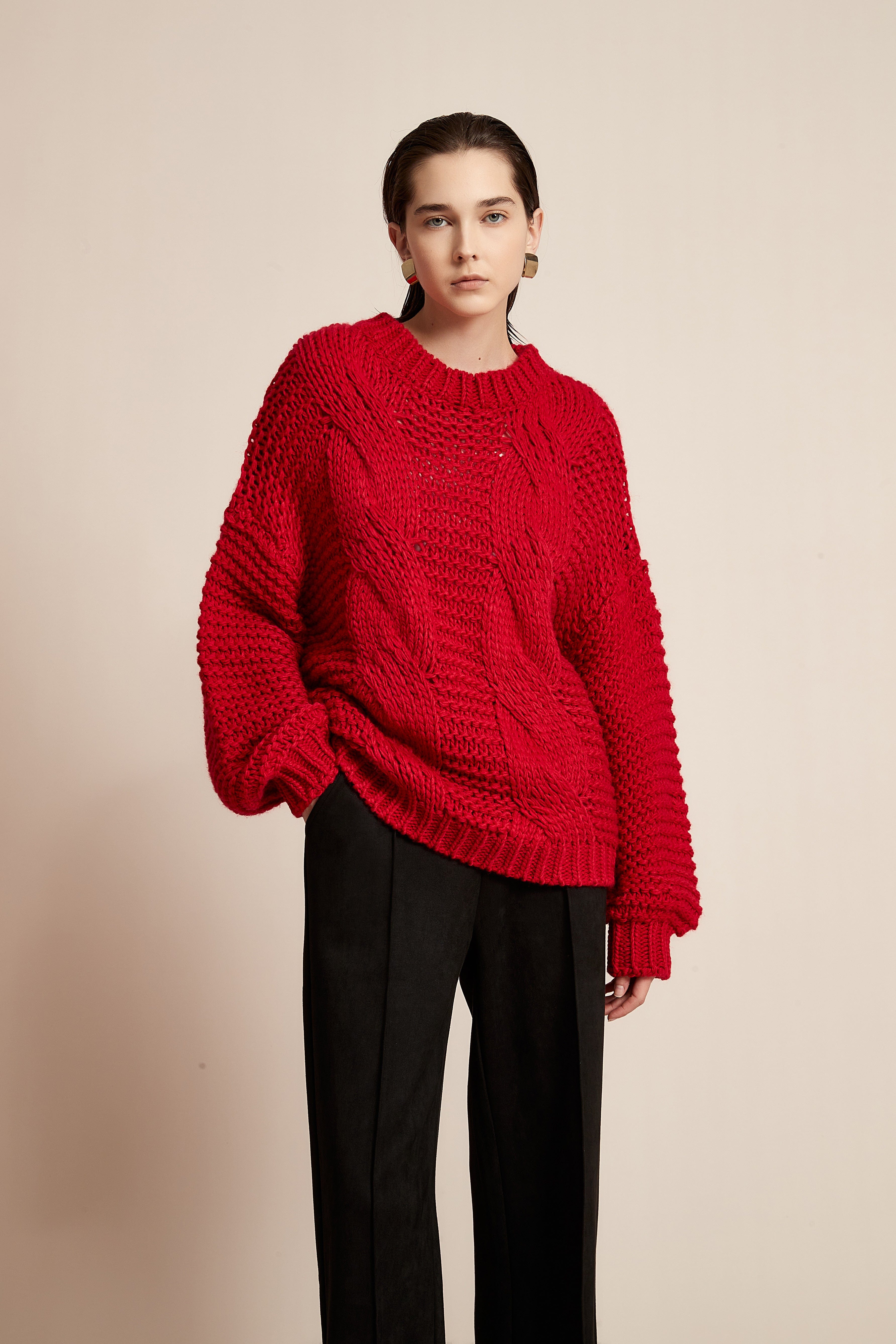 Winter Wool Sweater with Embroidery and Long Sleeves