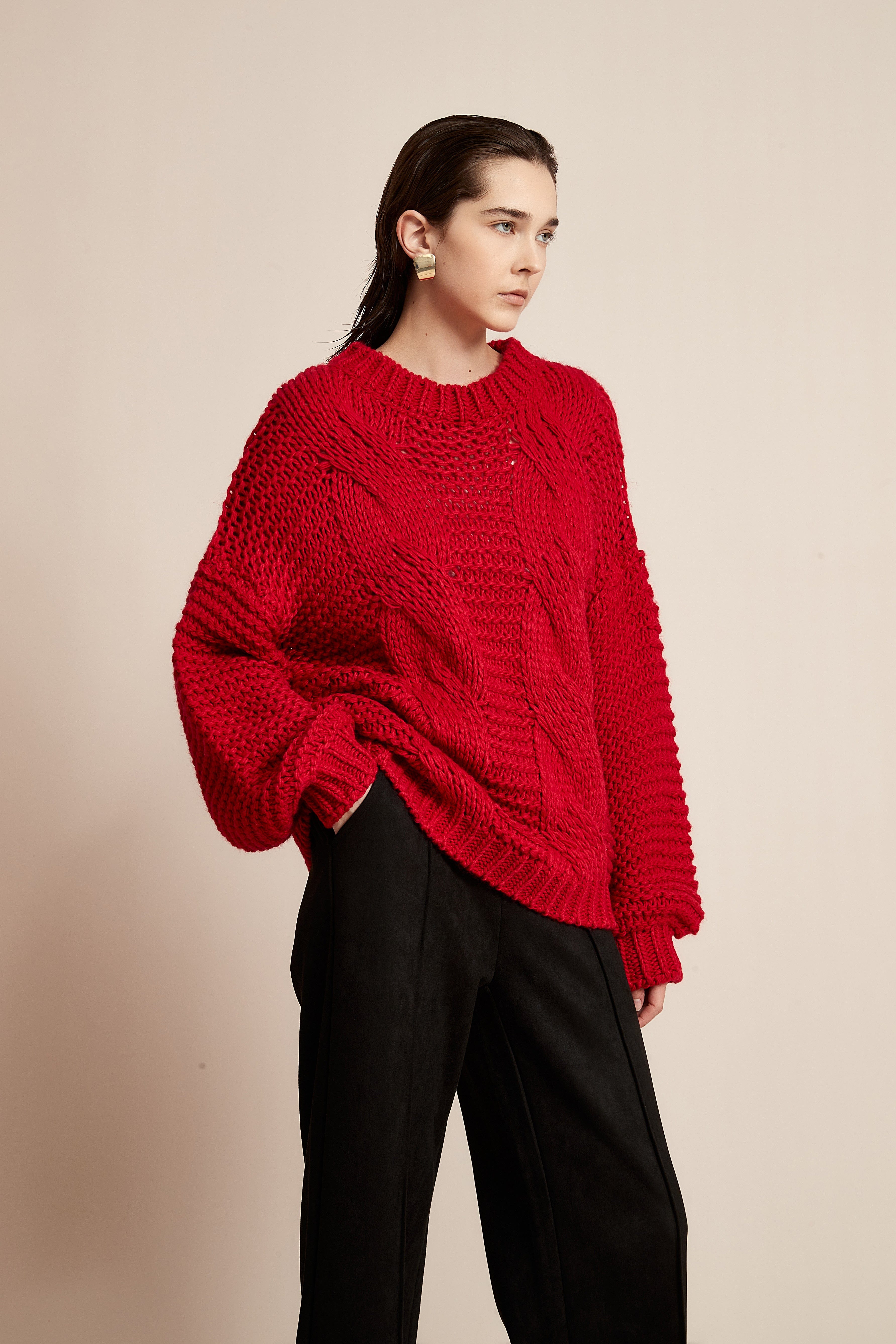 Winter Wool Sweater with Embroidery and Long Sleeves