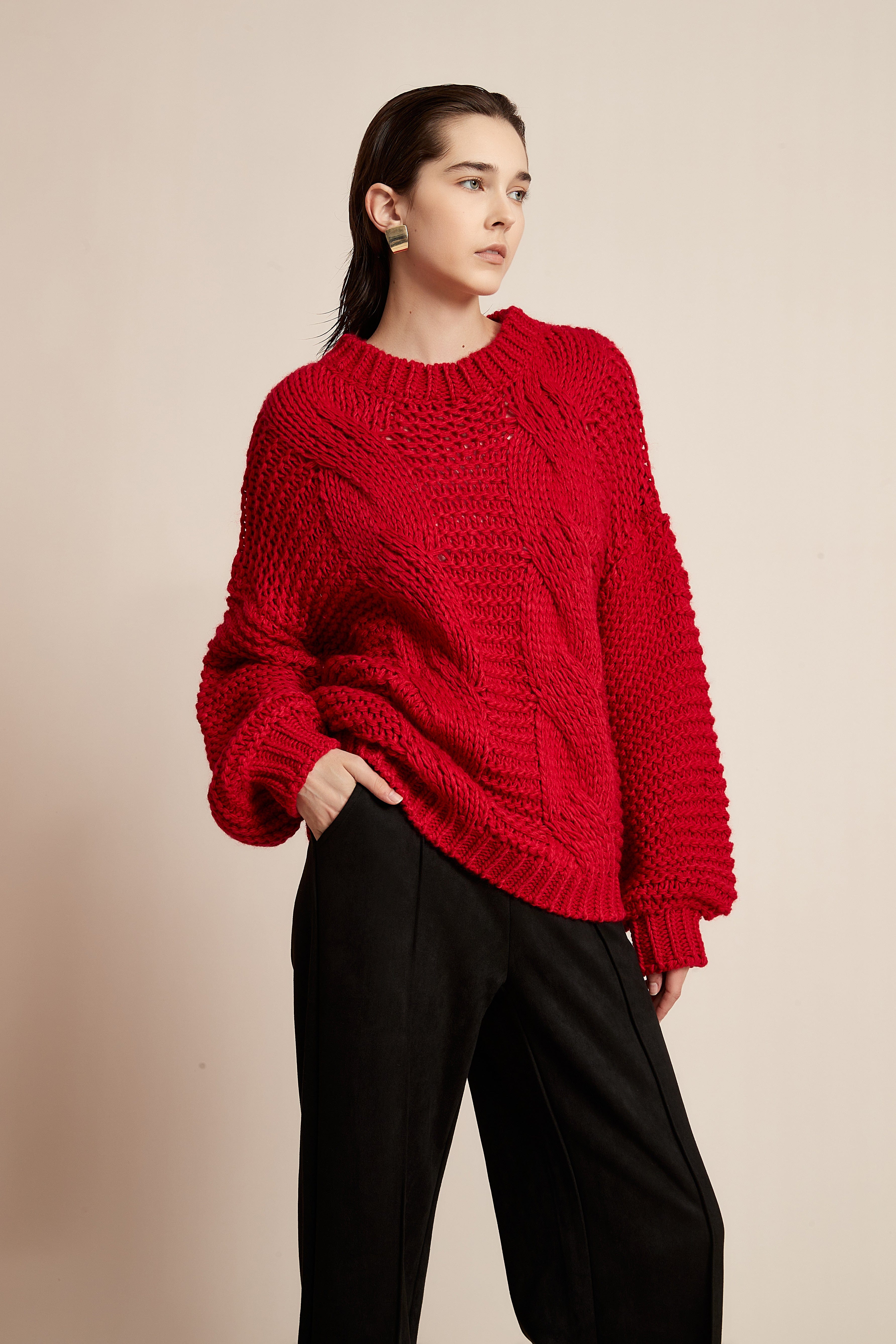 Winter Wool Sweater with Embroidery and Long Sleeves