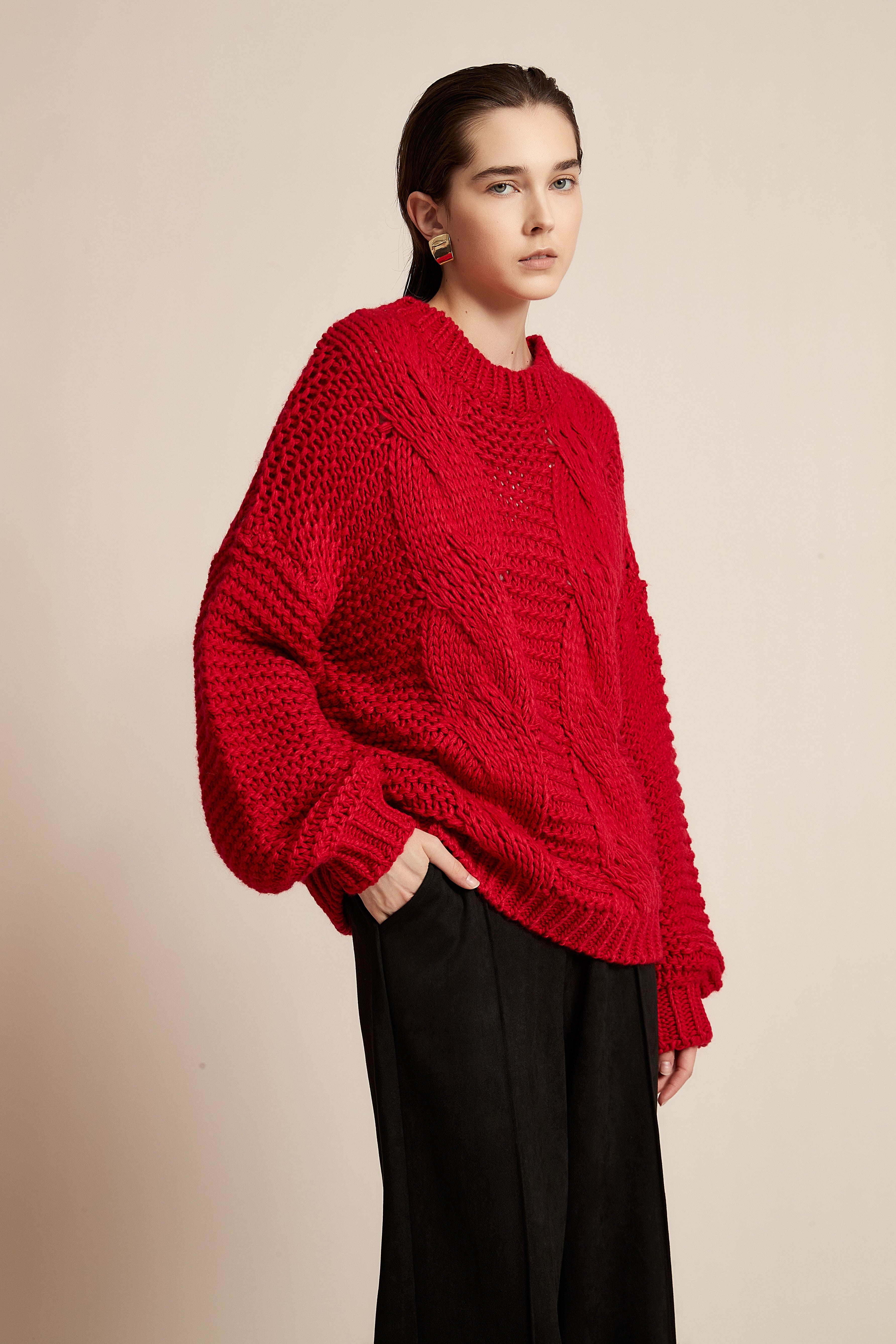 Winter Wool Sweater with Embroidery and Long Sleeves