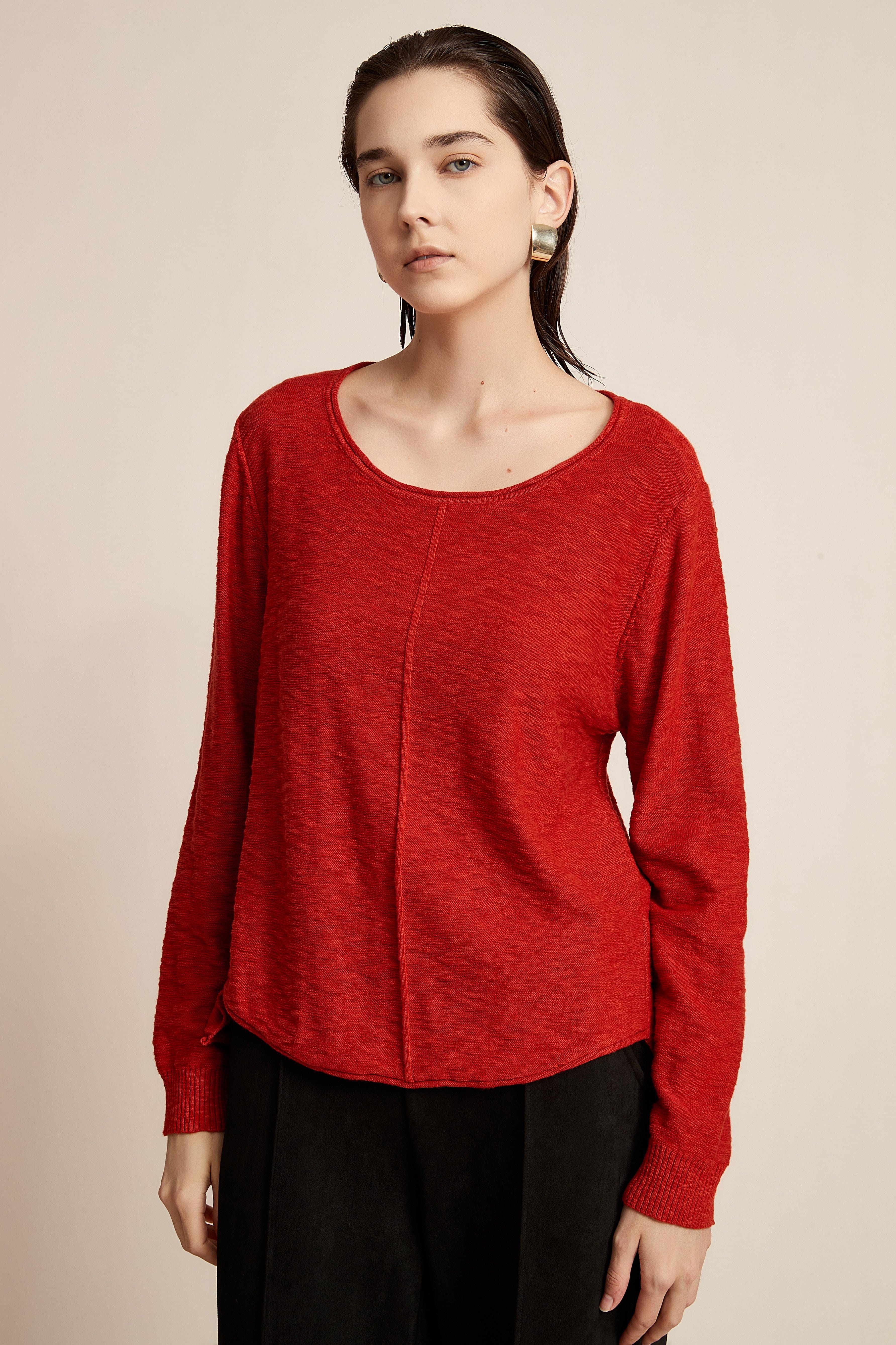 Winter Blouse with Round Neck and Long Sleeves