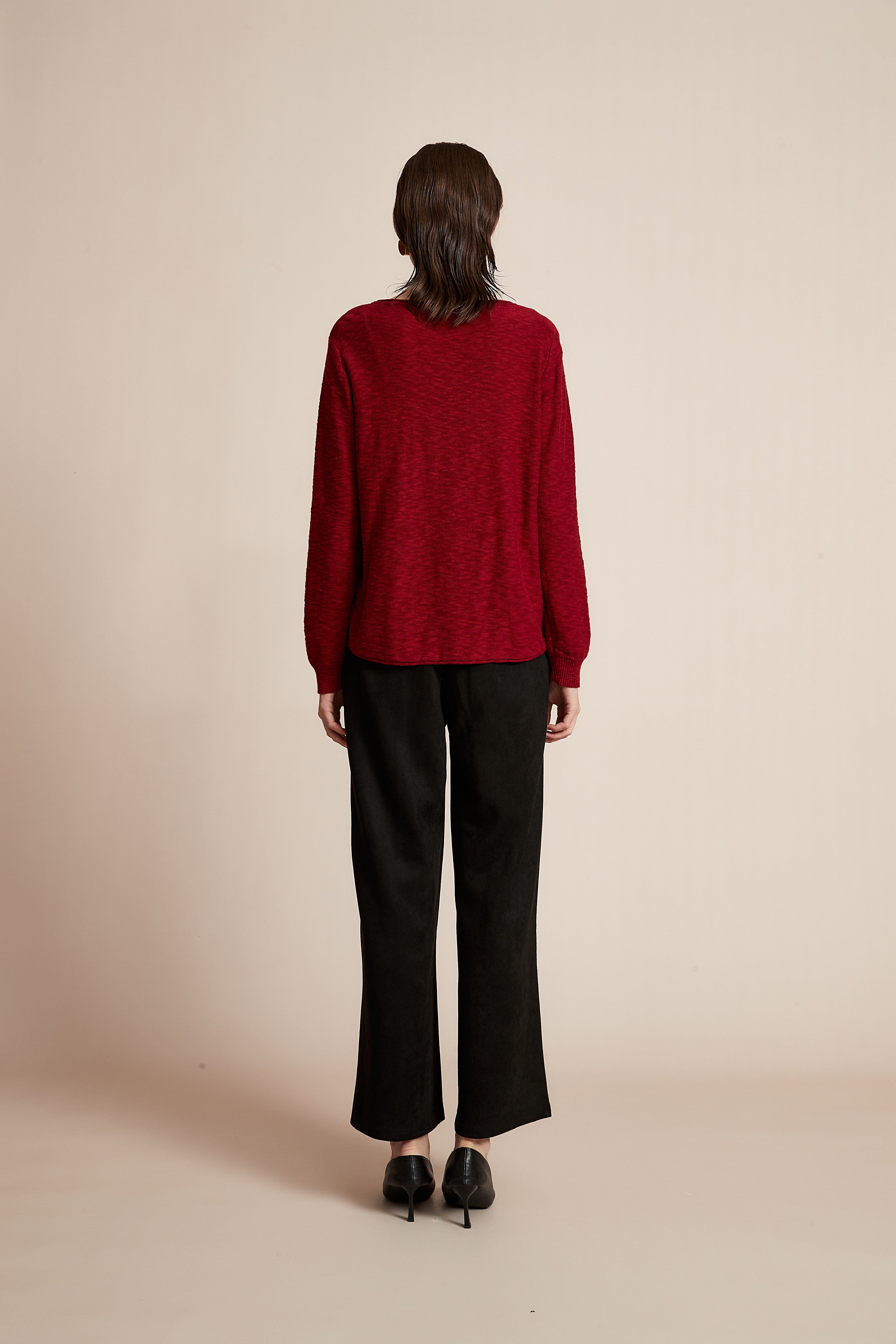 Plain Long Sleeve Top With Round Neck