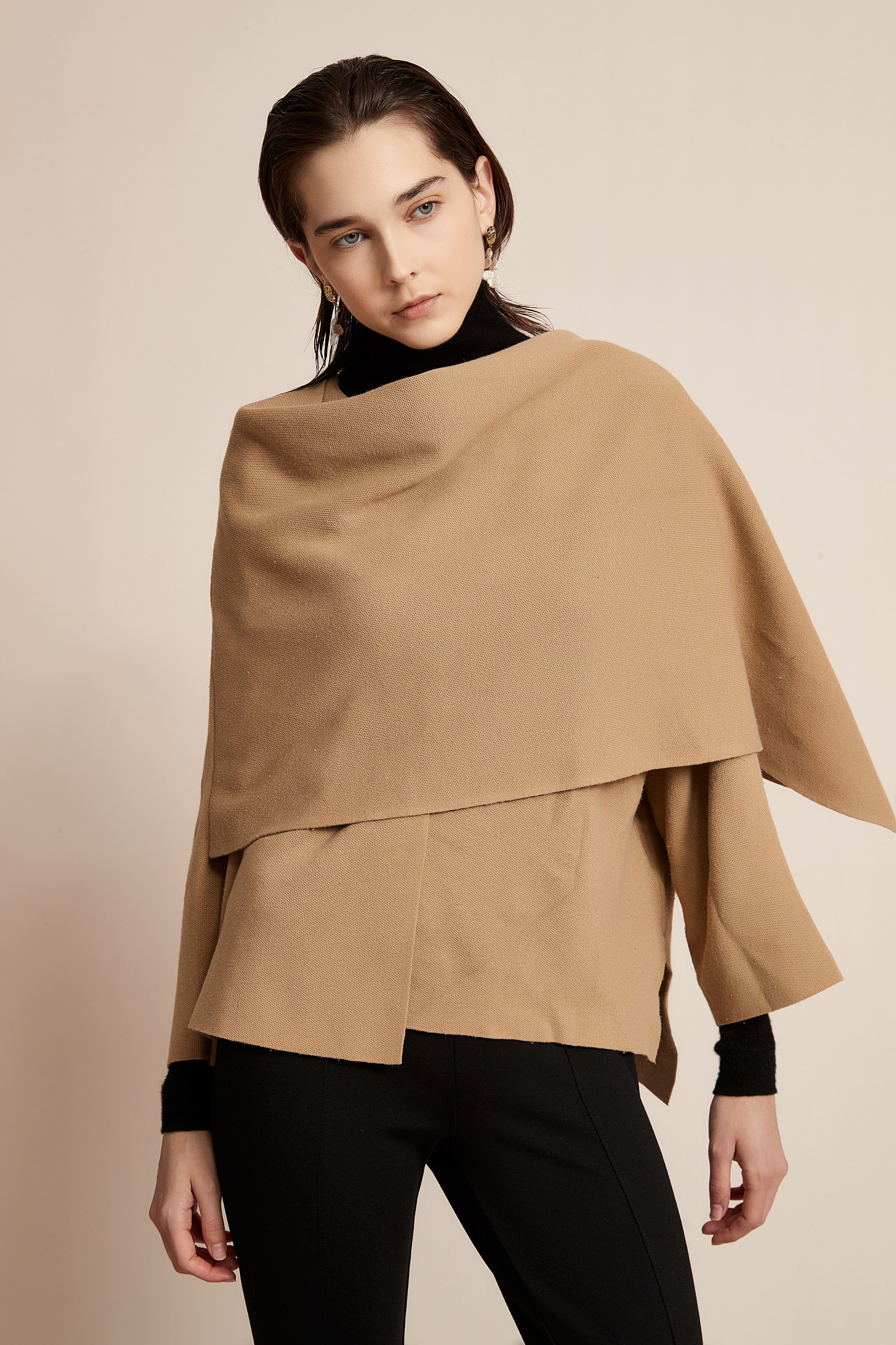 Winter Blouse for Work with Long Sleeves and a Scarf Design in the Front