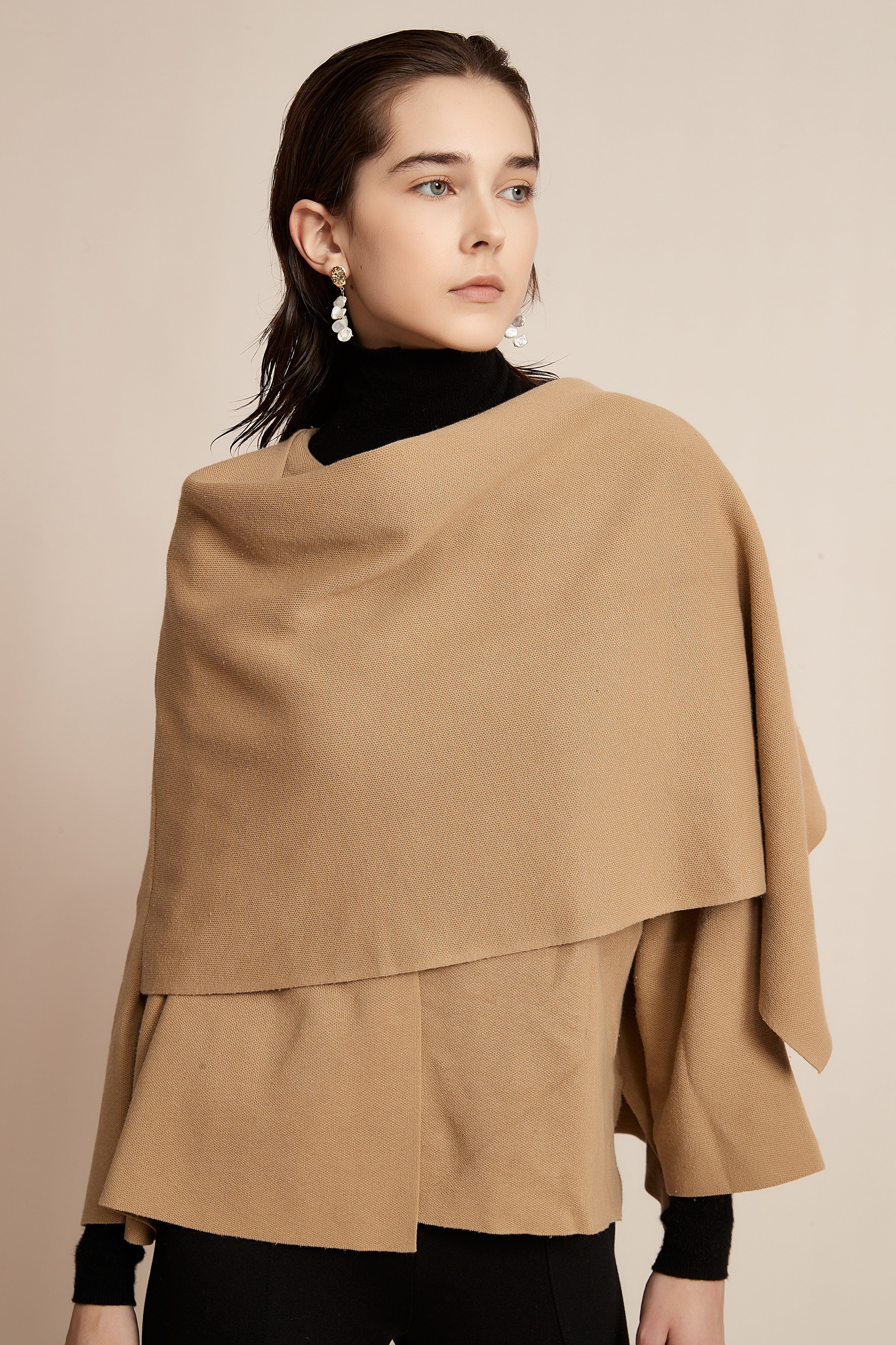Winter Blouse for Work with Long Sleeves and a Scarf Design in the Front