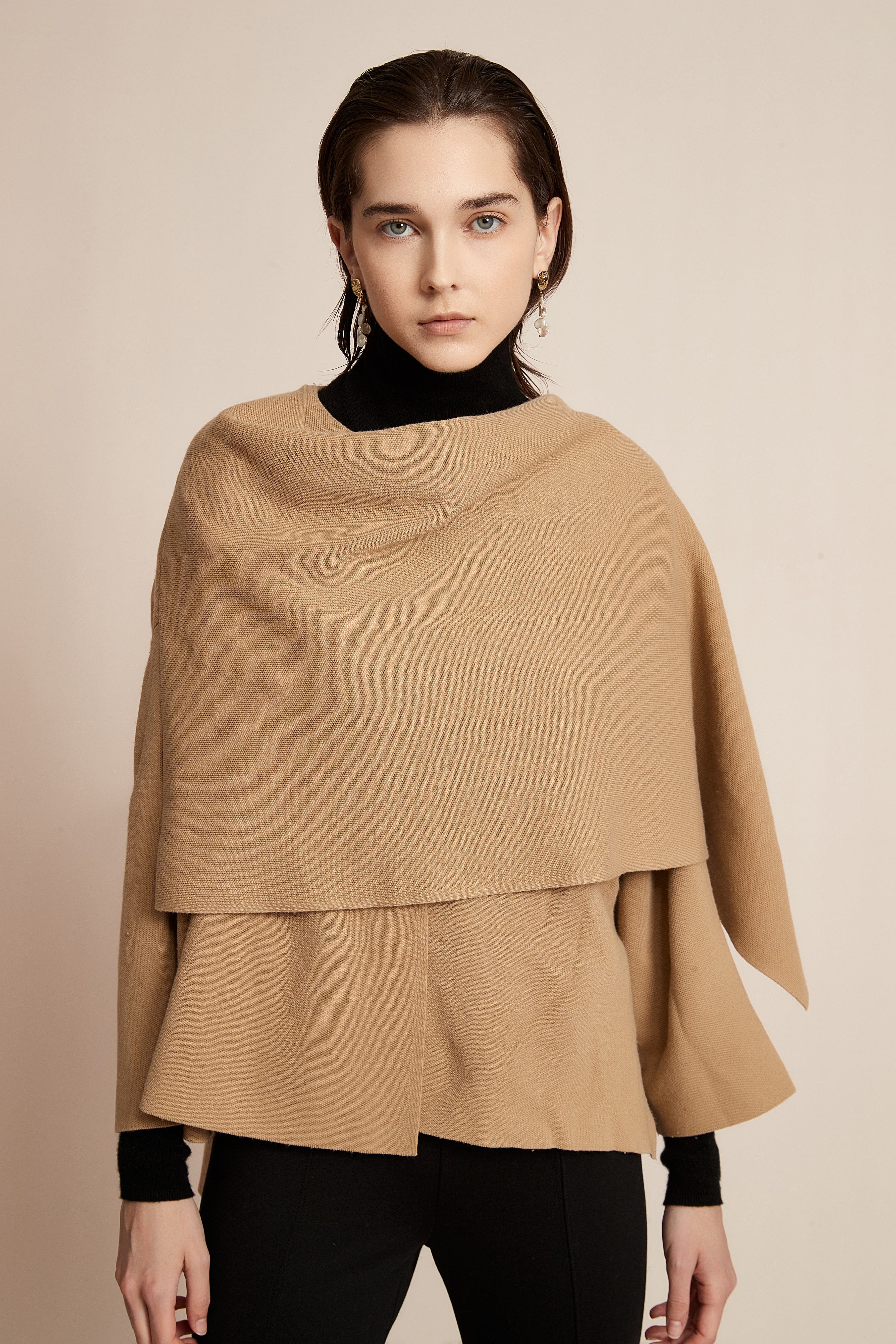 Winter Blouse for Work with Long Sleeves and a Scarf Design in the Front