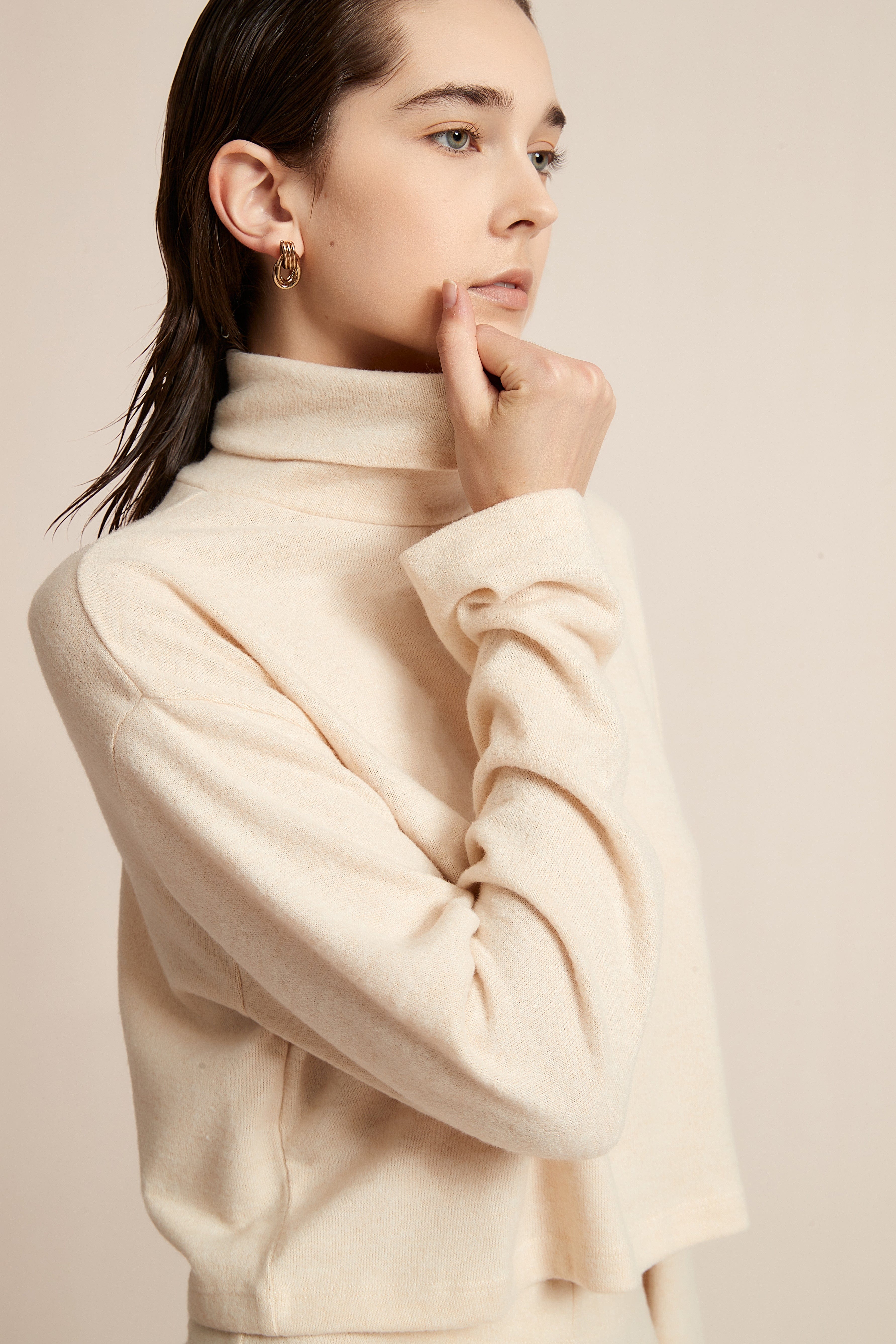 Women's long sleeve solid high-neck winter blouse
