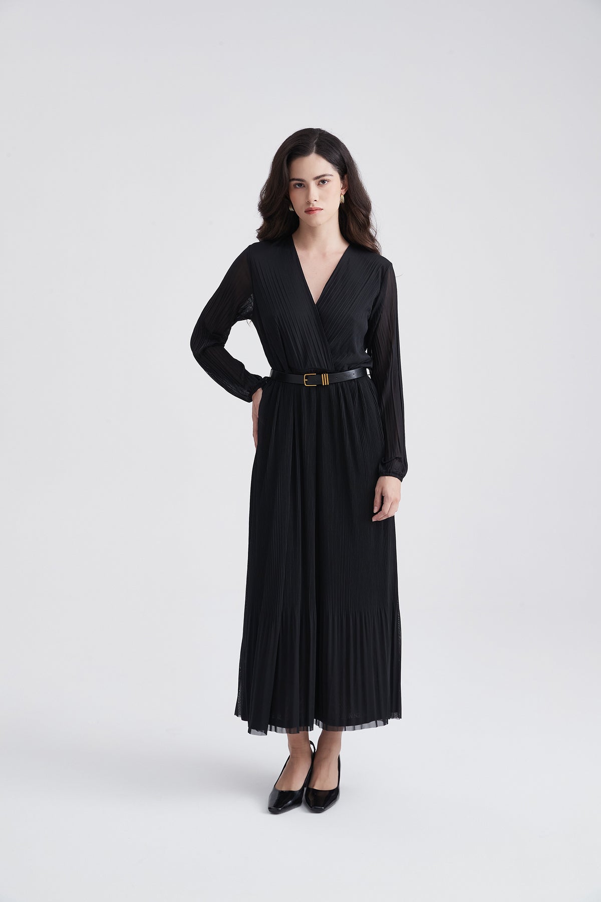 Wrap Dress with Buckle Belt