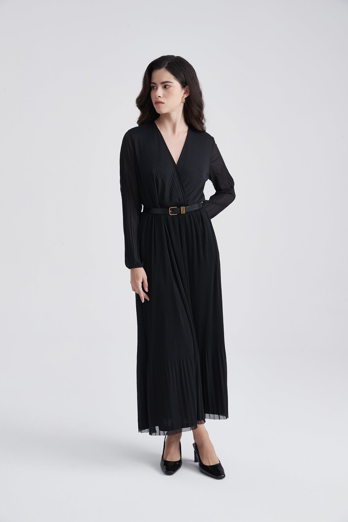 Wrap Dress with Buckle Belt