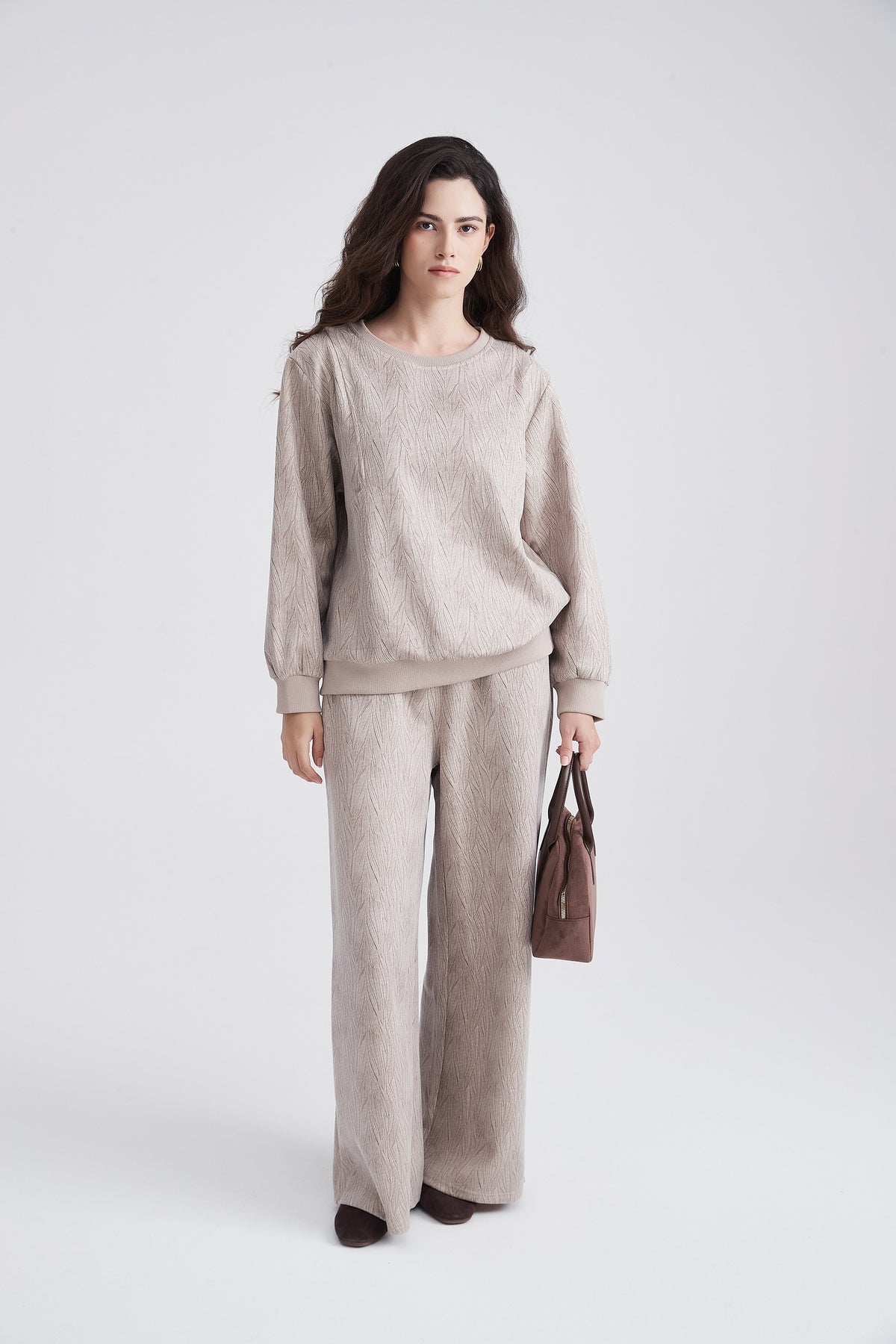 Long-Sleeve Sweatshirt with Embossed Leaf Pattern