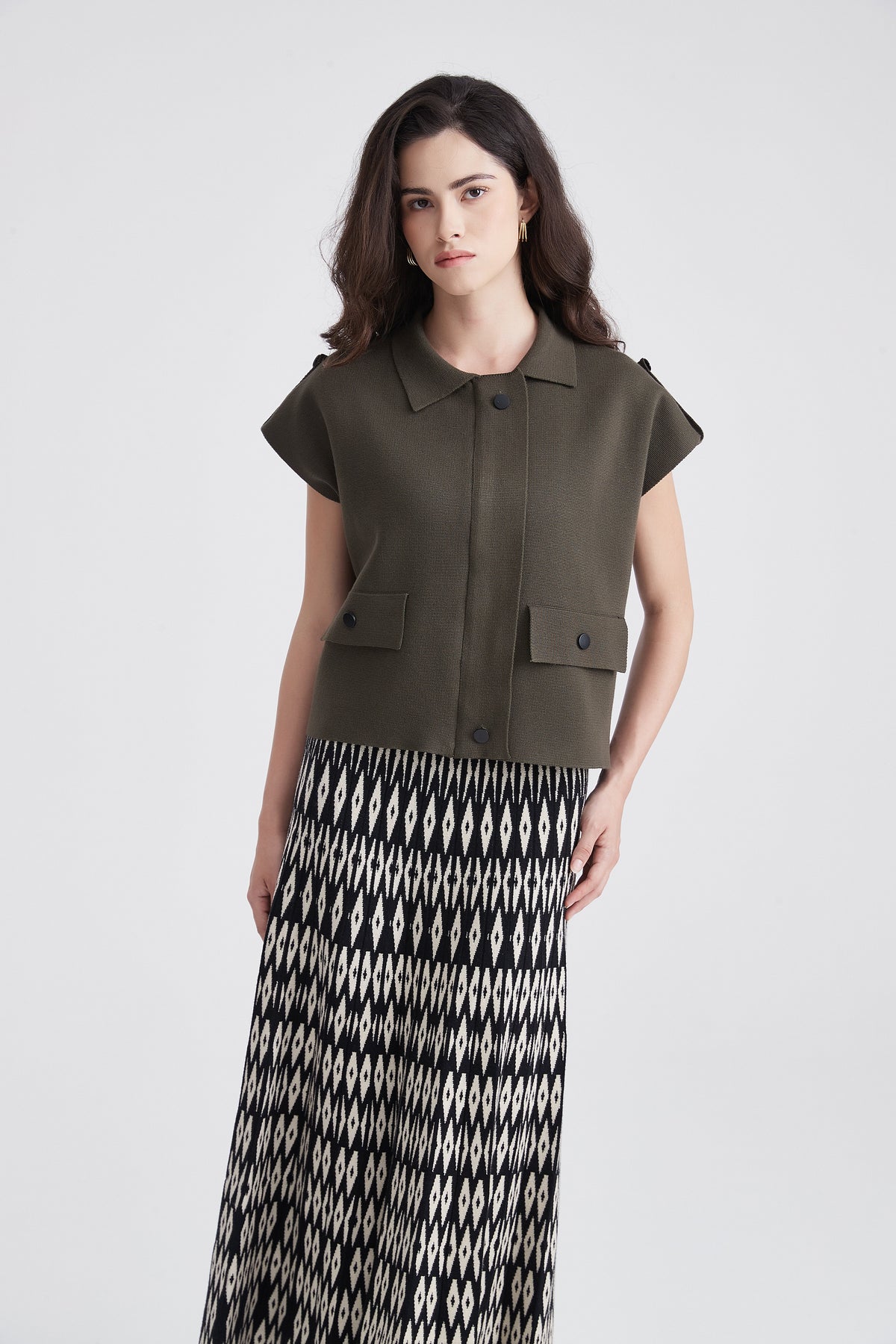 Short-Sleeve Button-Up Blouse