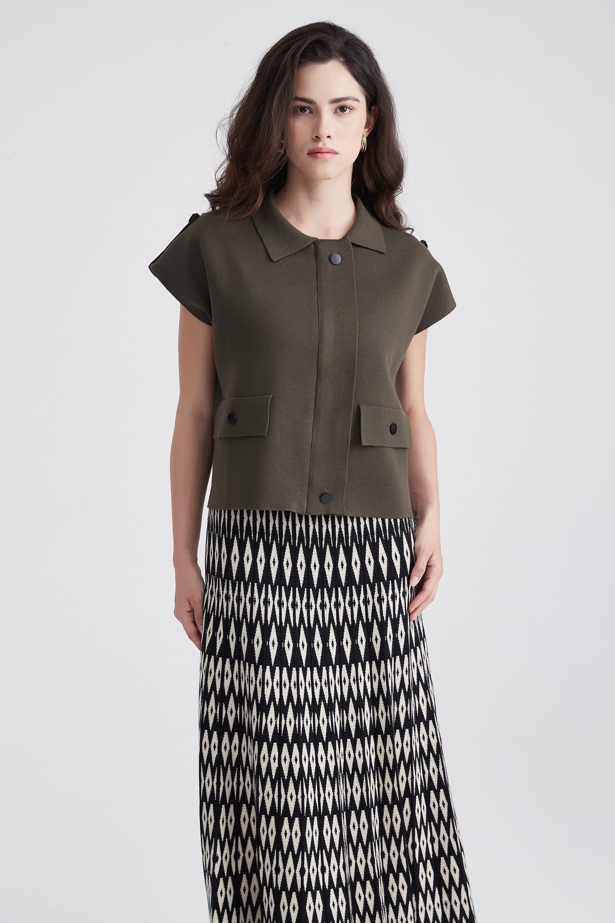 Short-Sleeve Button-Up Blouse