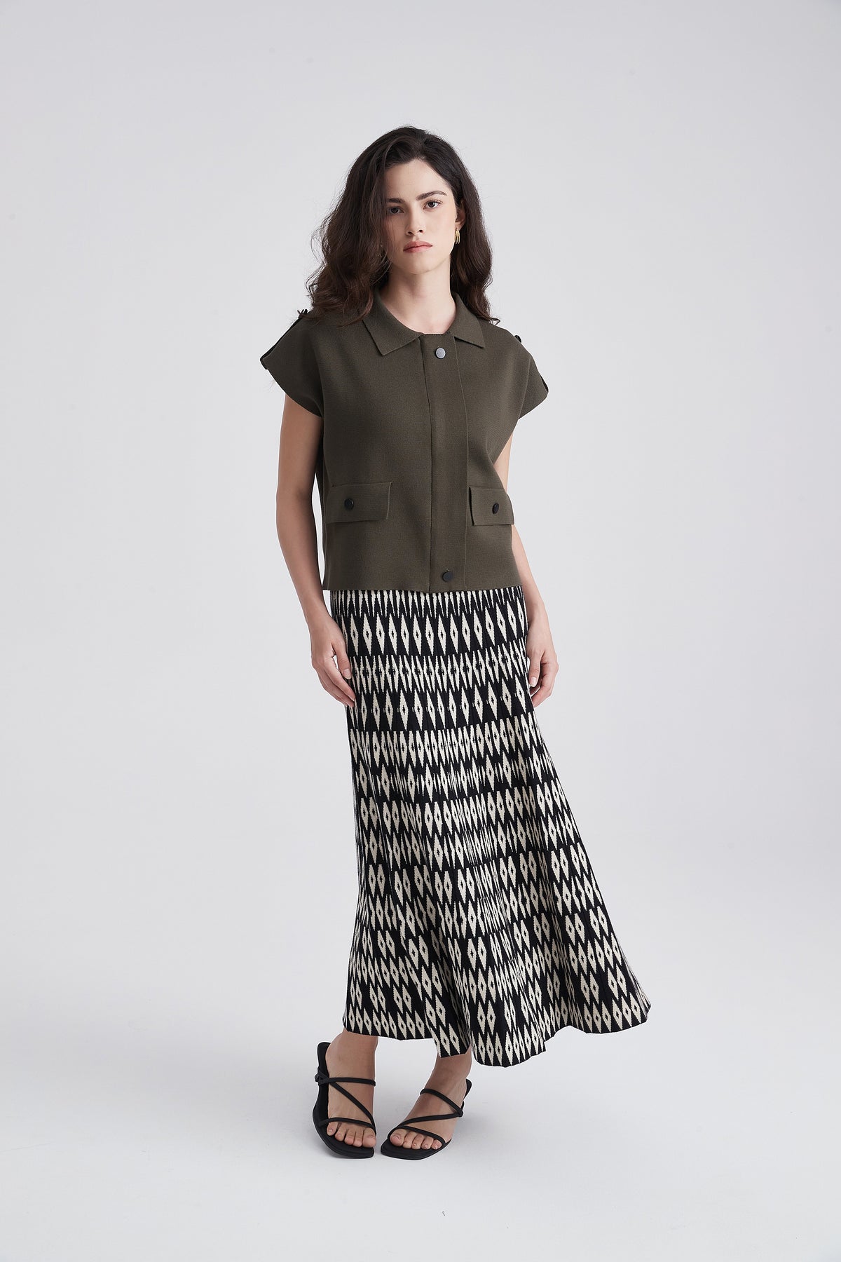 Short-Sleeve Button-Up Blouse