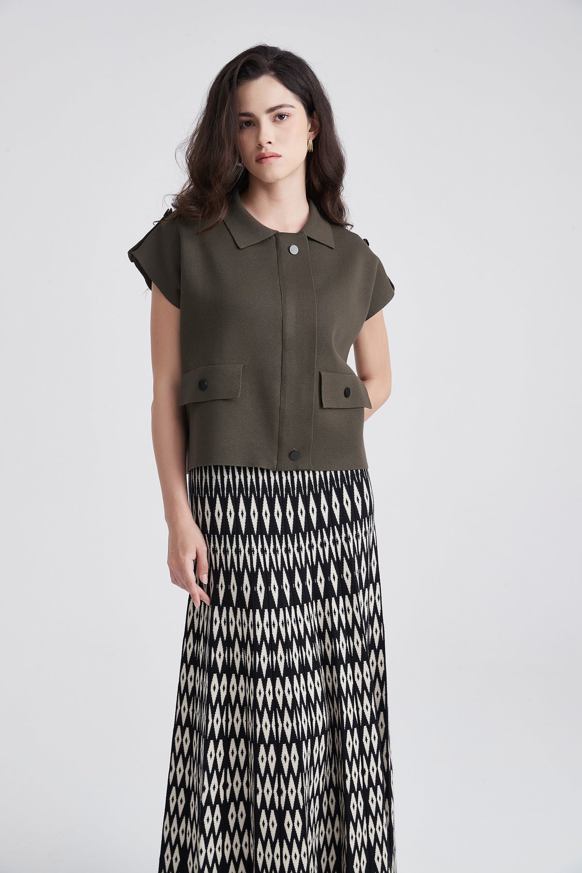 Short-Sleeve Button-Up Blouse