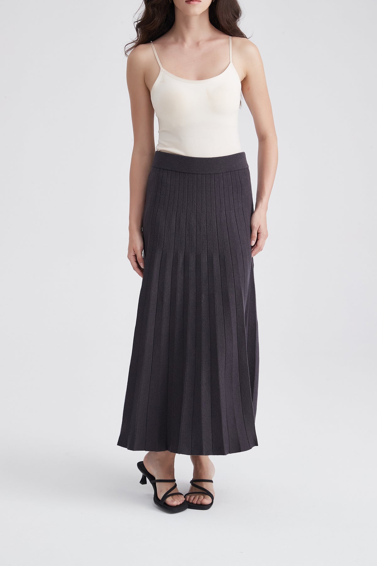 Pleated Midi Skirt with Elastic Waist