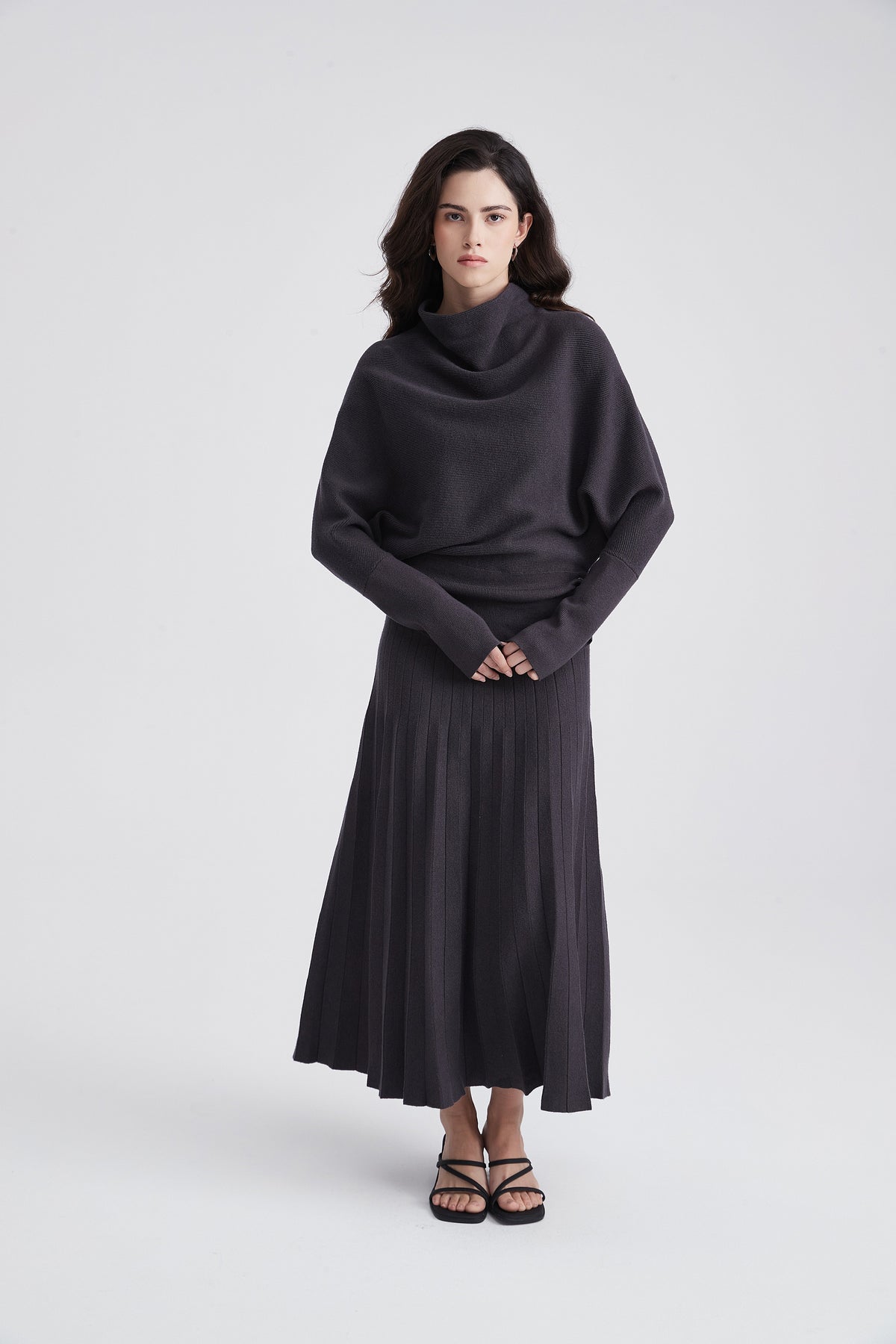 Long-Sleeve Blouse with Draped Neckline