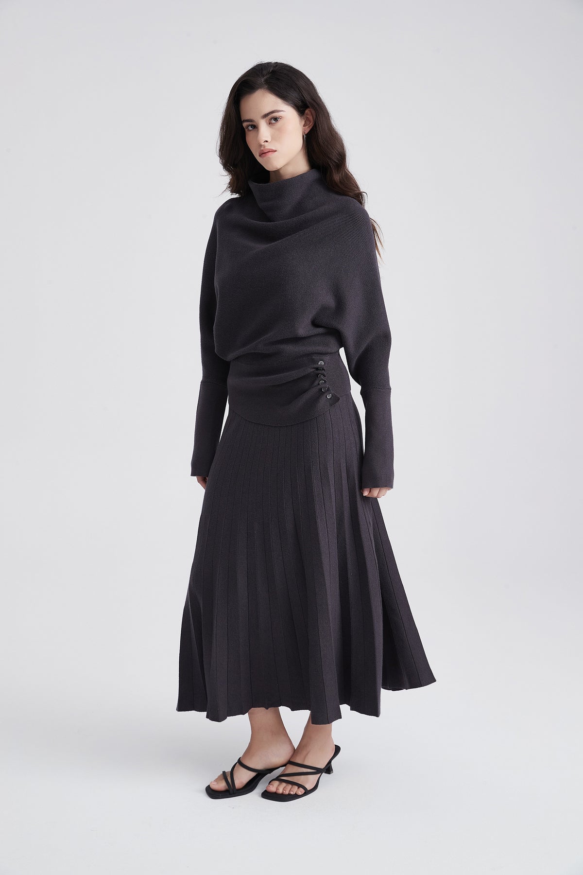 Long-Sleeve Blouse with Draped Neckline