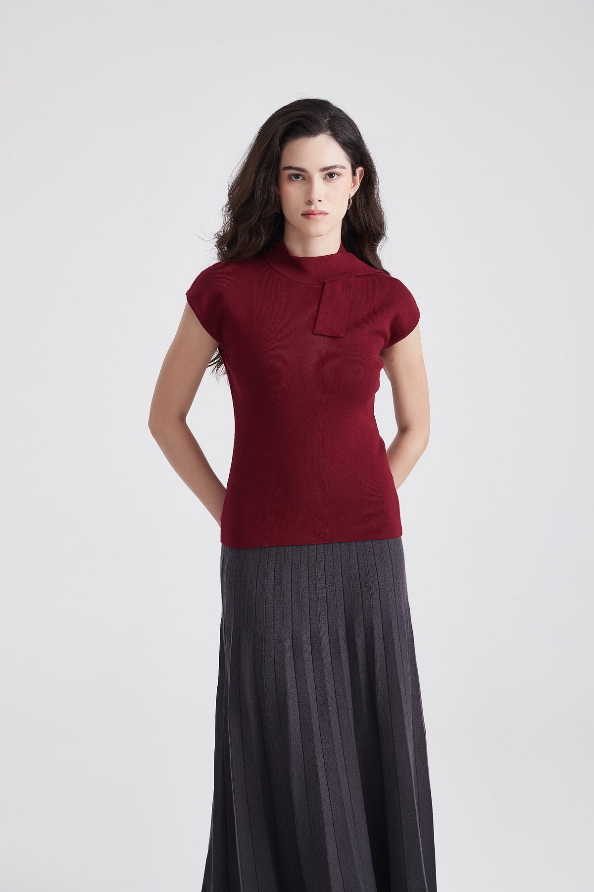 Short-Sleeve Blouse with Side Neck Tie