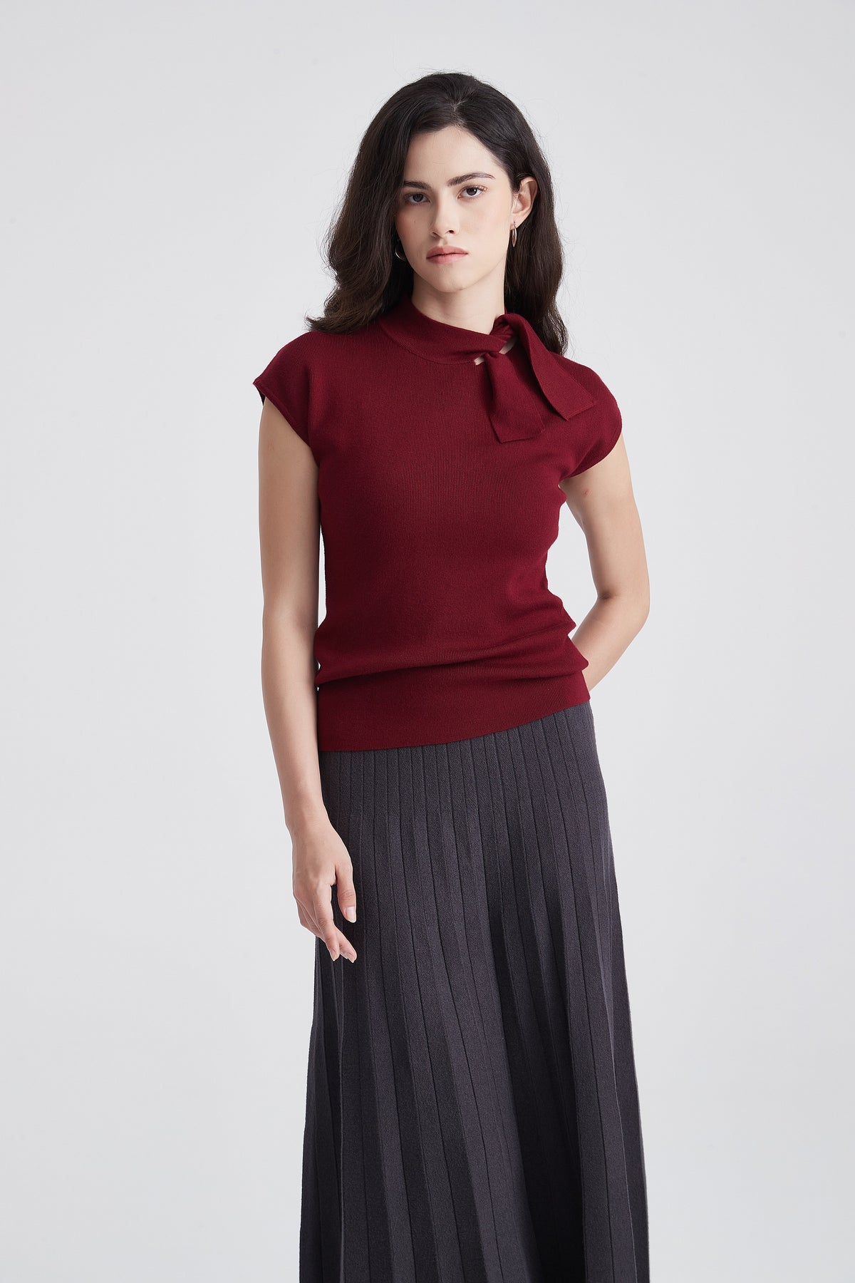 Short-Sleeve Blouse with Side Neck Tie