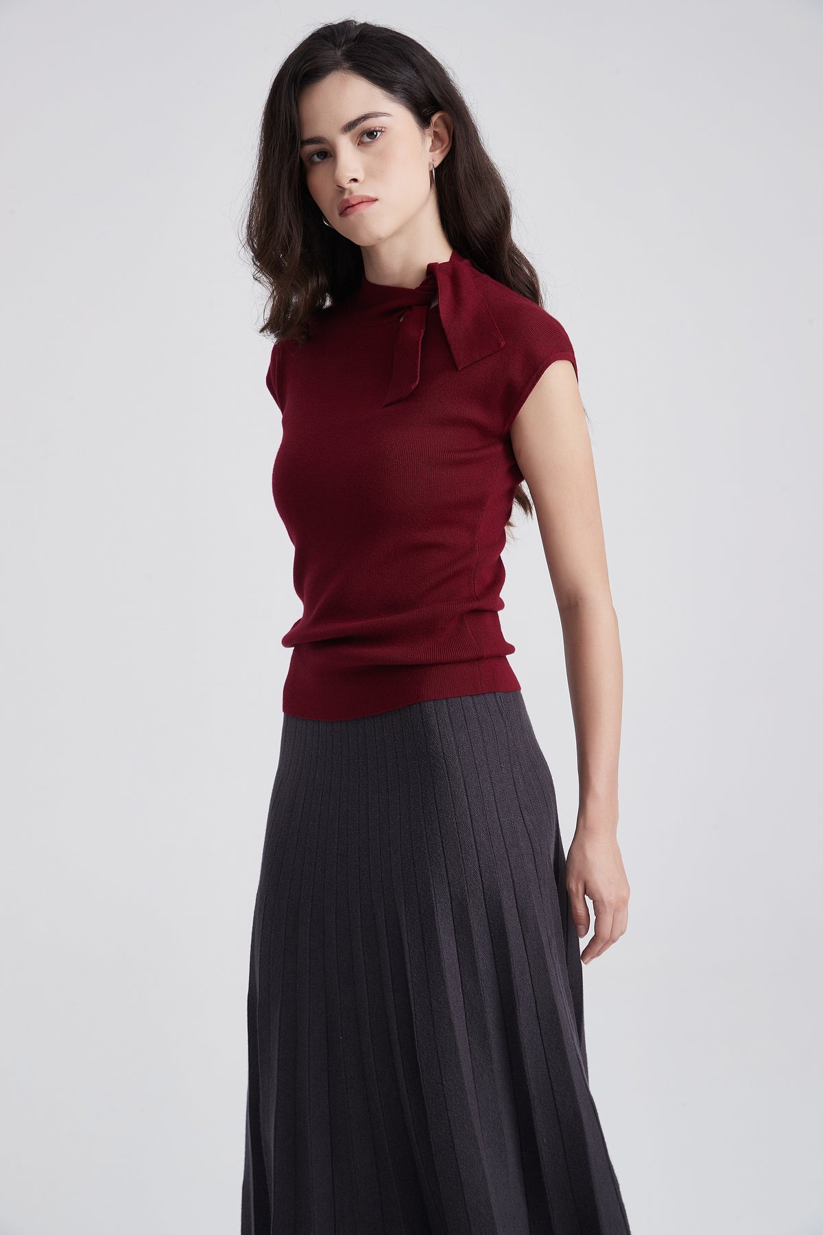 Short-Sleeve Blouse with Side Neck Tie