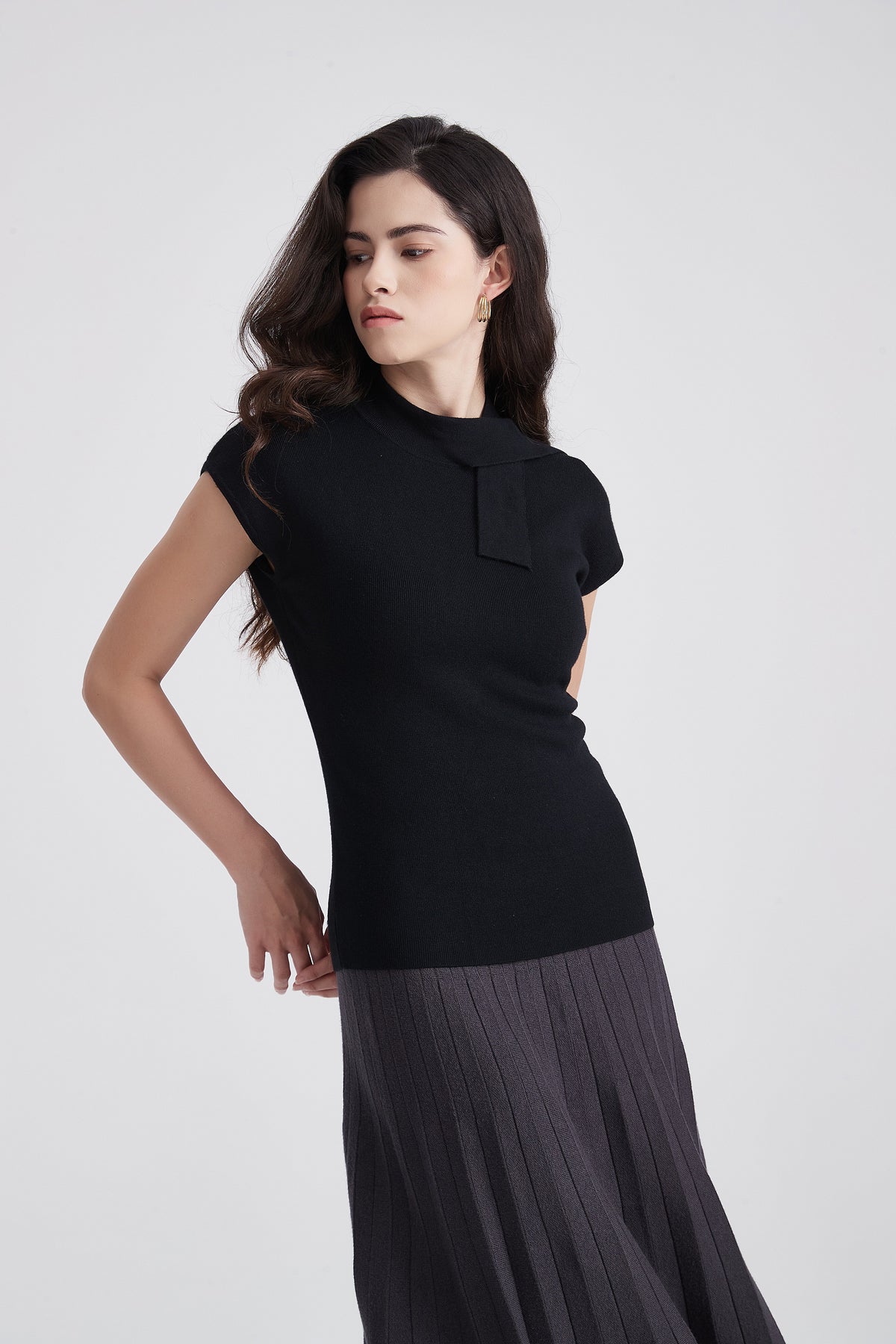 Short-Sleeve Blouse with Side Neck Tie