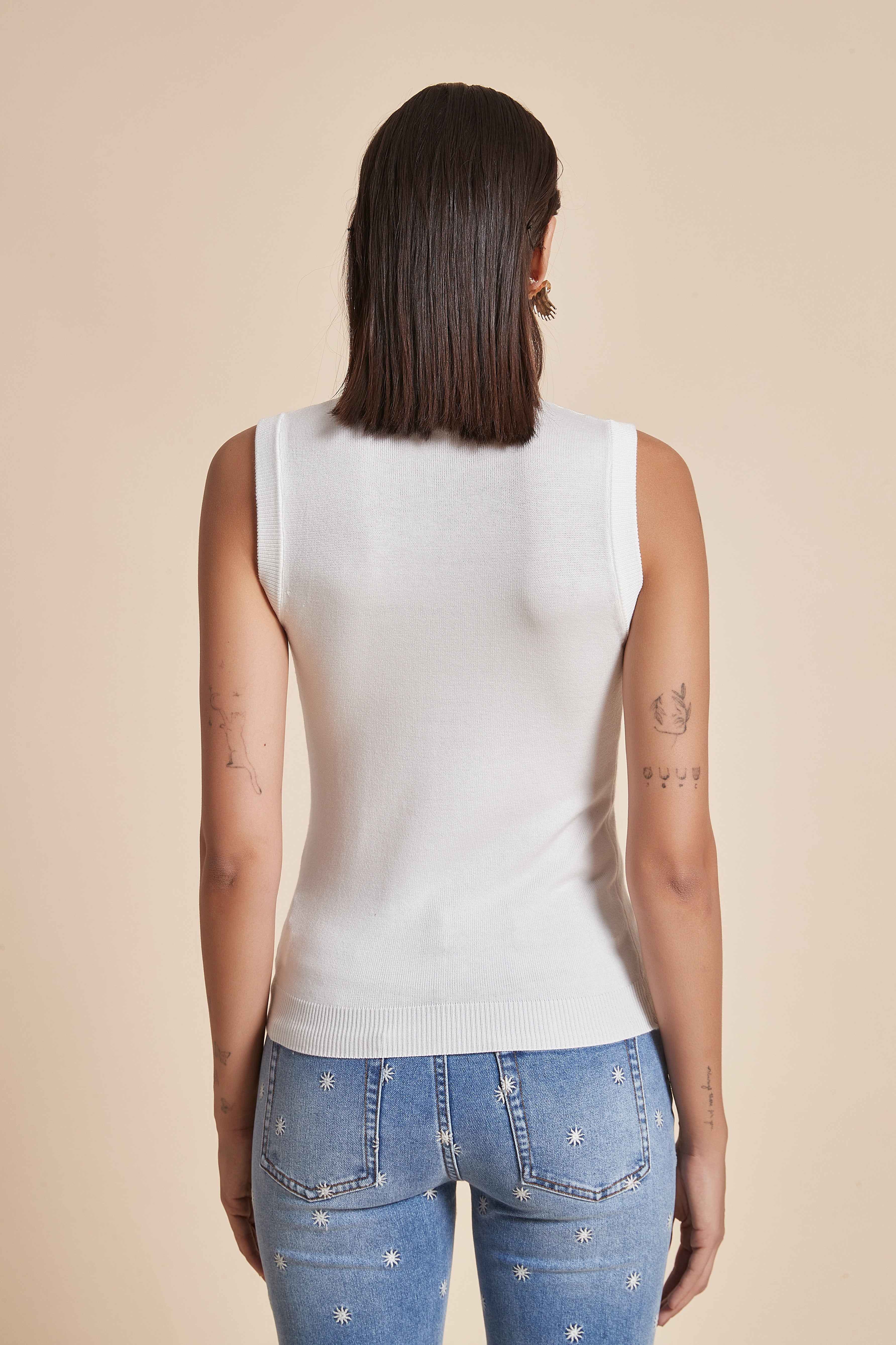 Plain Ribbed High-Neck Blouse With Half Sleeves