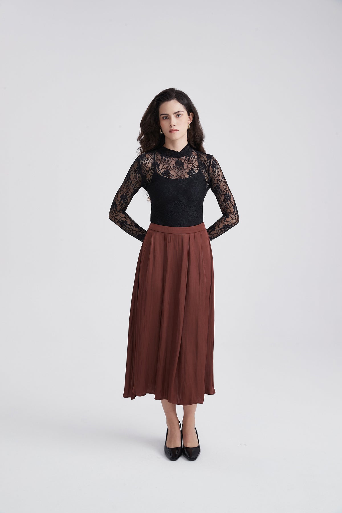 Midi Skirt with Soft Satin-Look Pleats