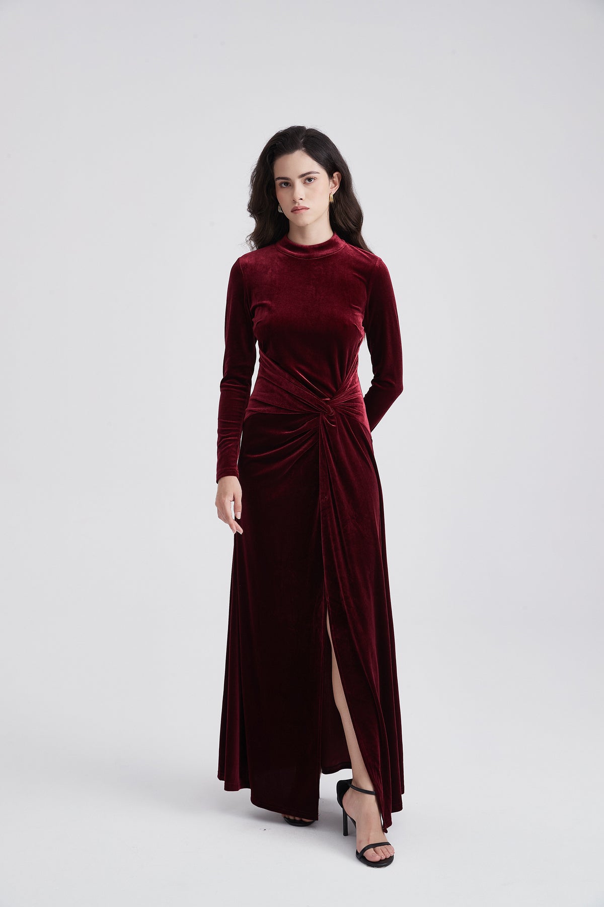Long-Sleeve Maxi Dress with Side Knot