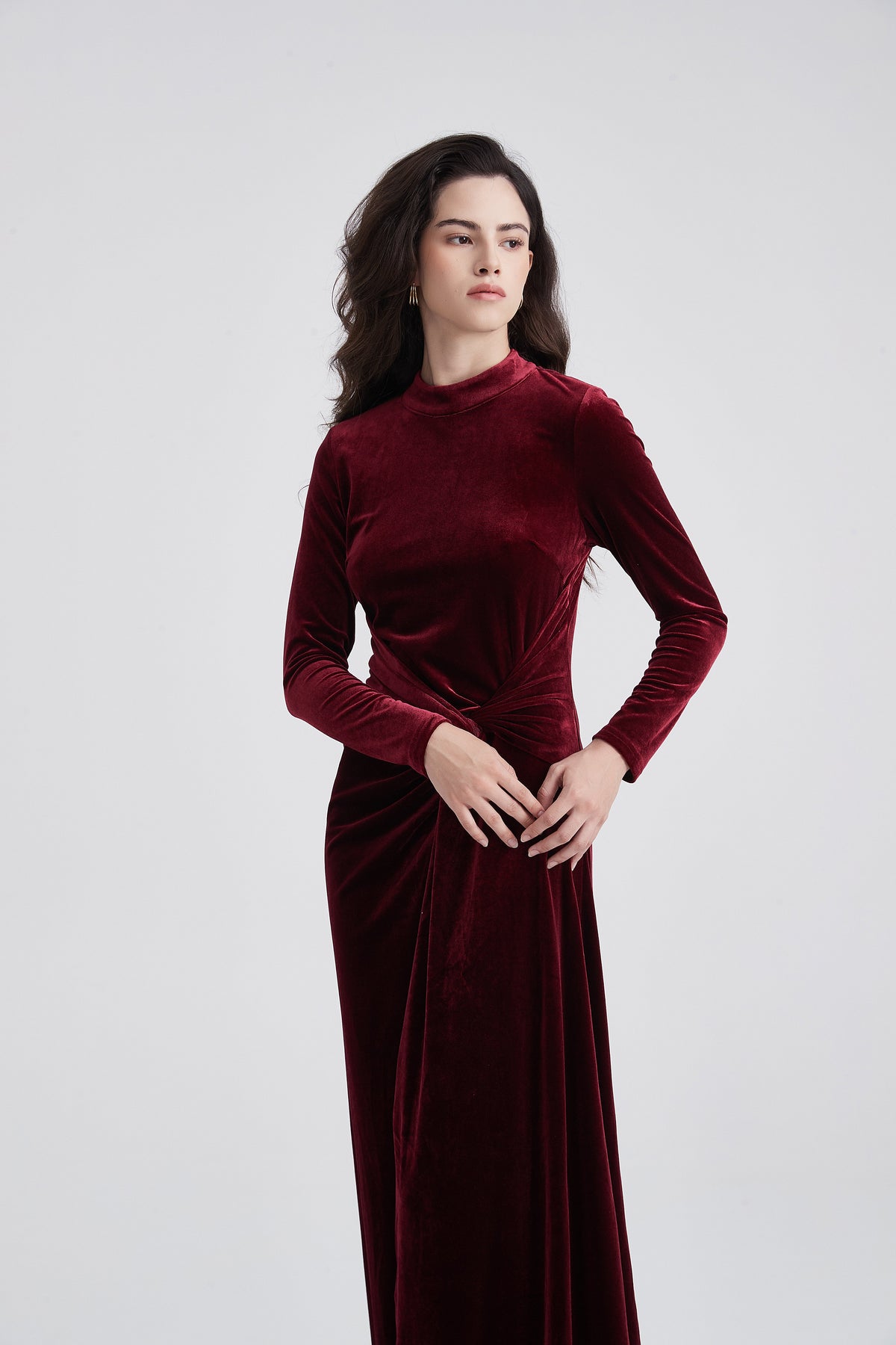 Long-Sleeve Maxi Dress with Side Knot