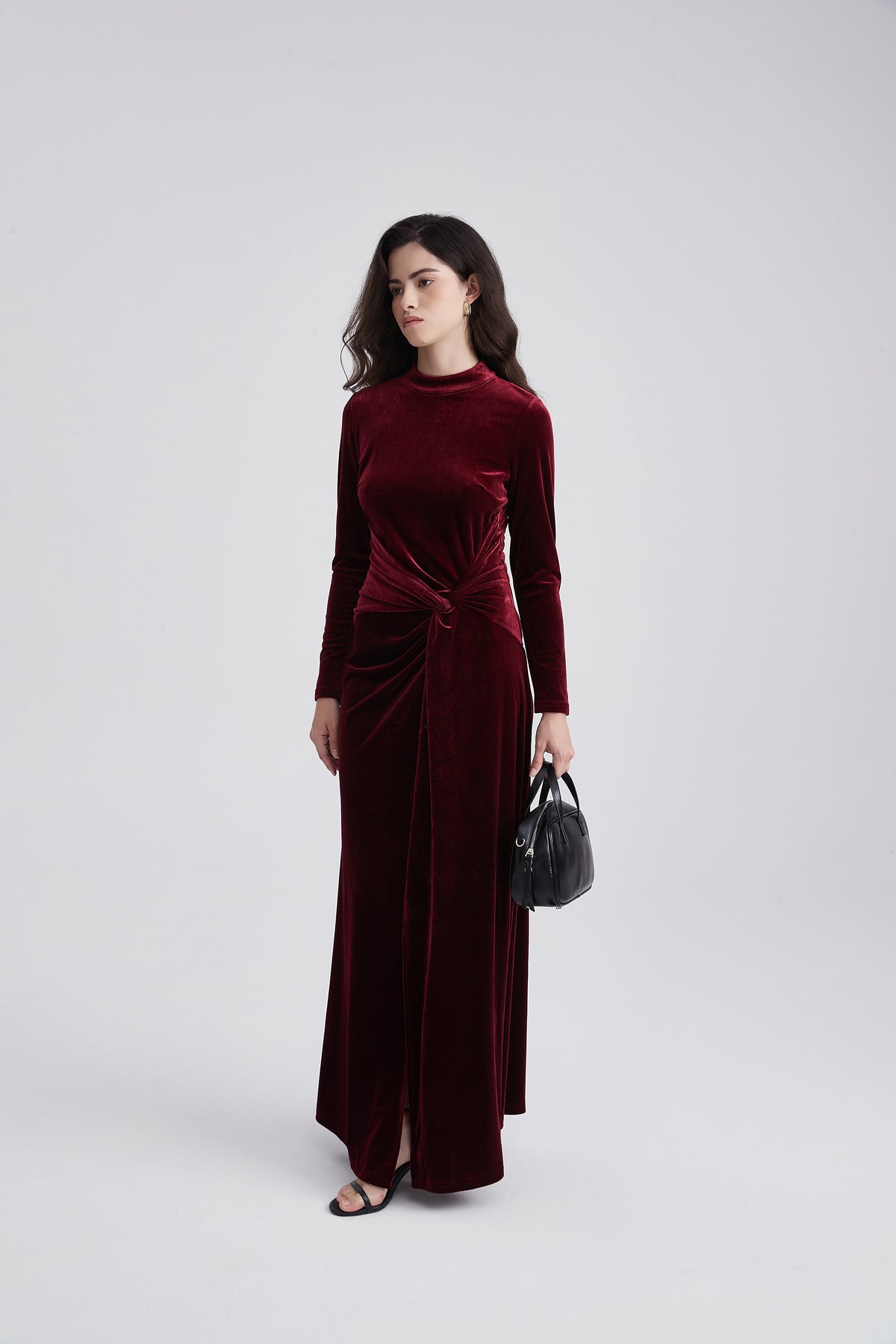 Long-Sleeve Maxi Dress with Side Knot