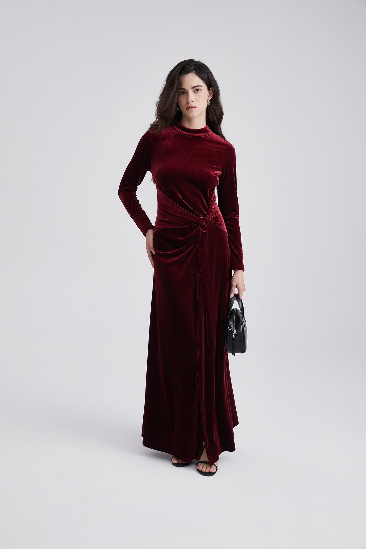 Long-Sleeve Maxi Dress with Side Knot