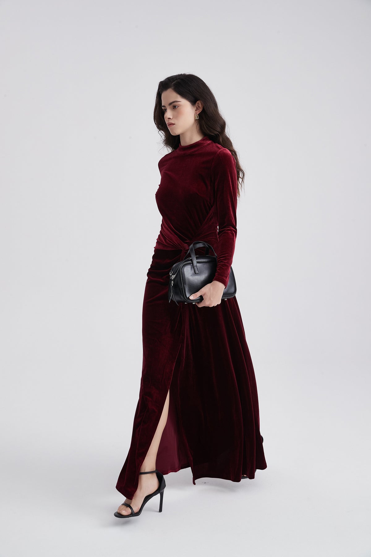 Long-Sleeve Maxi Dress with Side Knot