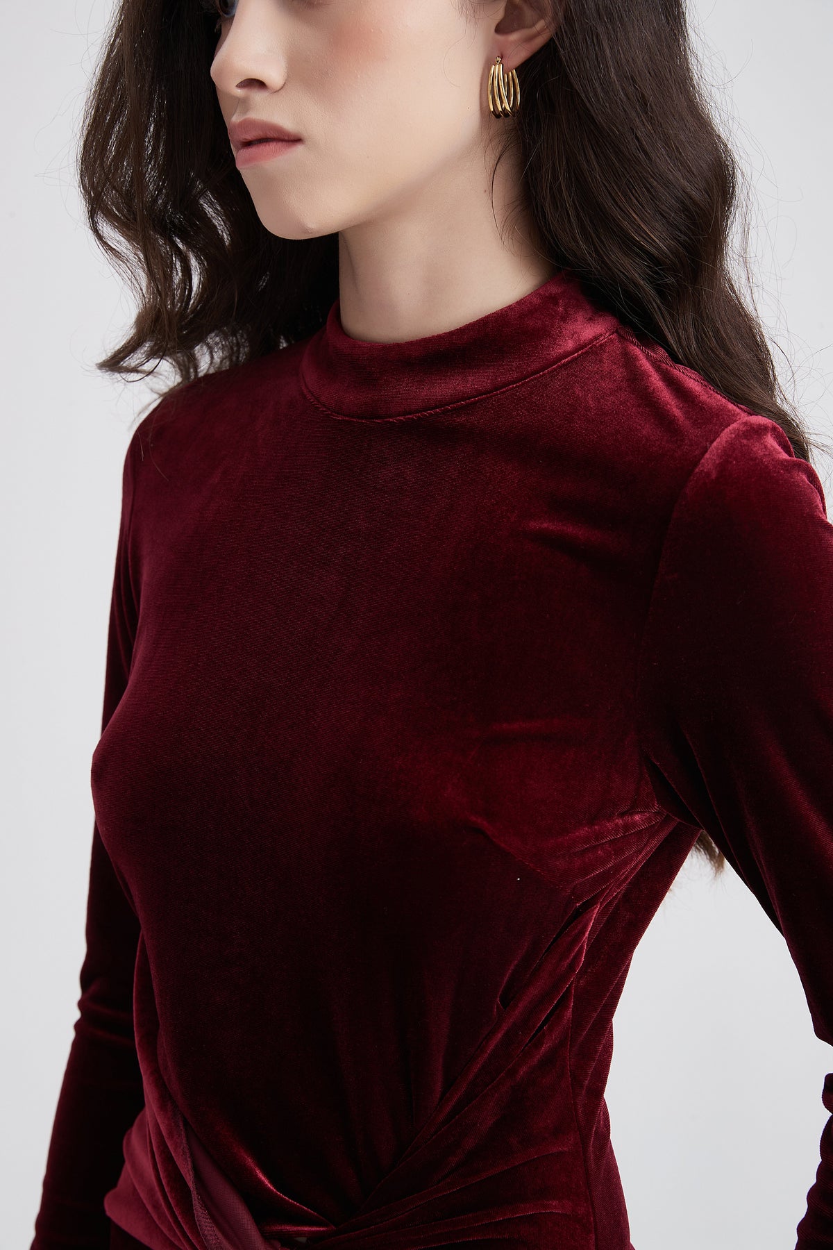 Long-Sleeve Maxi Dress with Side Knot