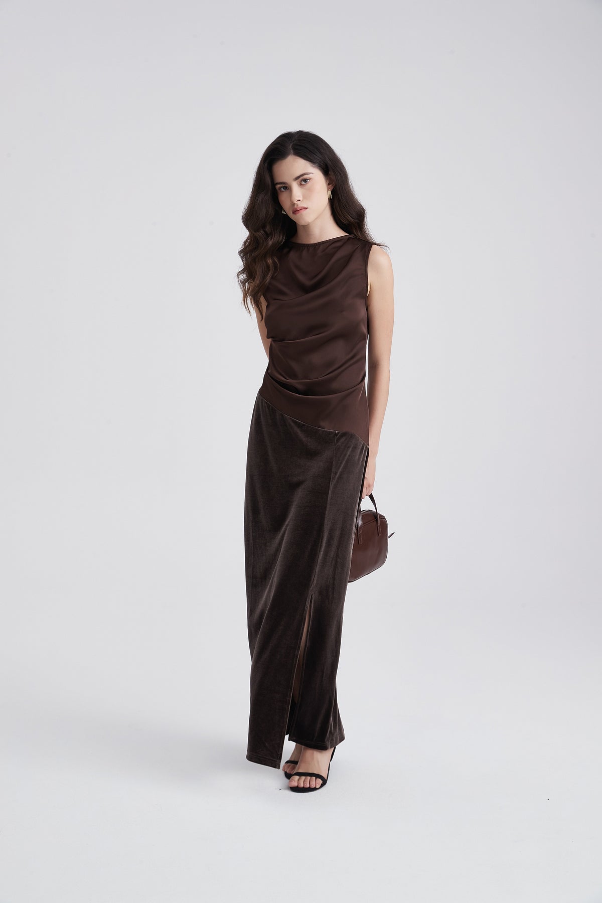 Sleeveless Draped Maxi Dress with Side Slit
